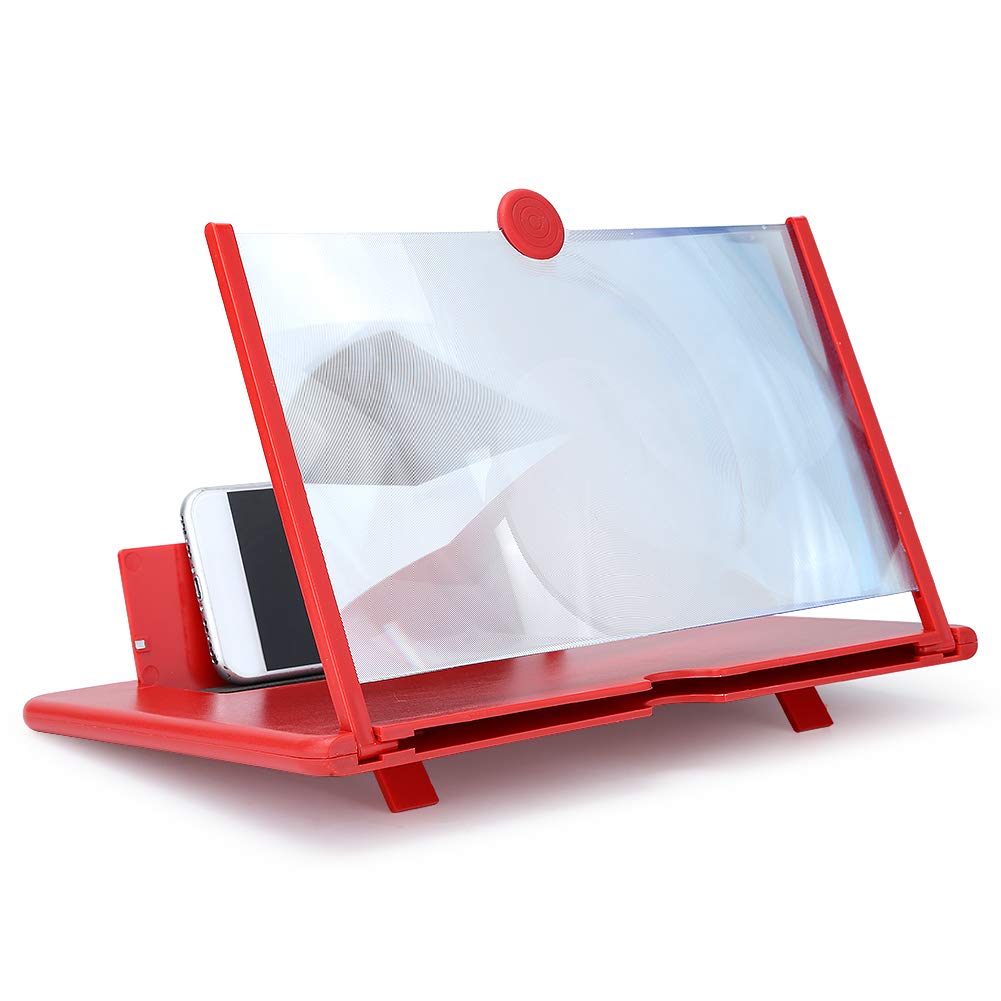 3D 12-Inch Foldable Screen Magnifier for Mobile Phones - HD Movie Video Gaming Amplifier with Stand | Eye Protection & Portable Design | Perfect for Home Entertainment, Travel & Gaming (Red)