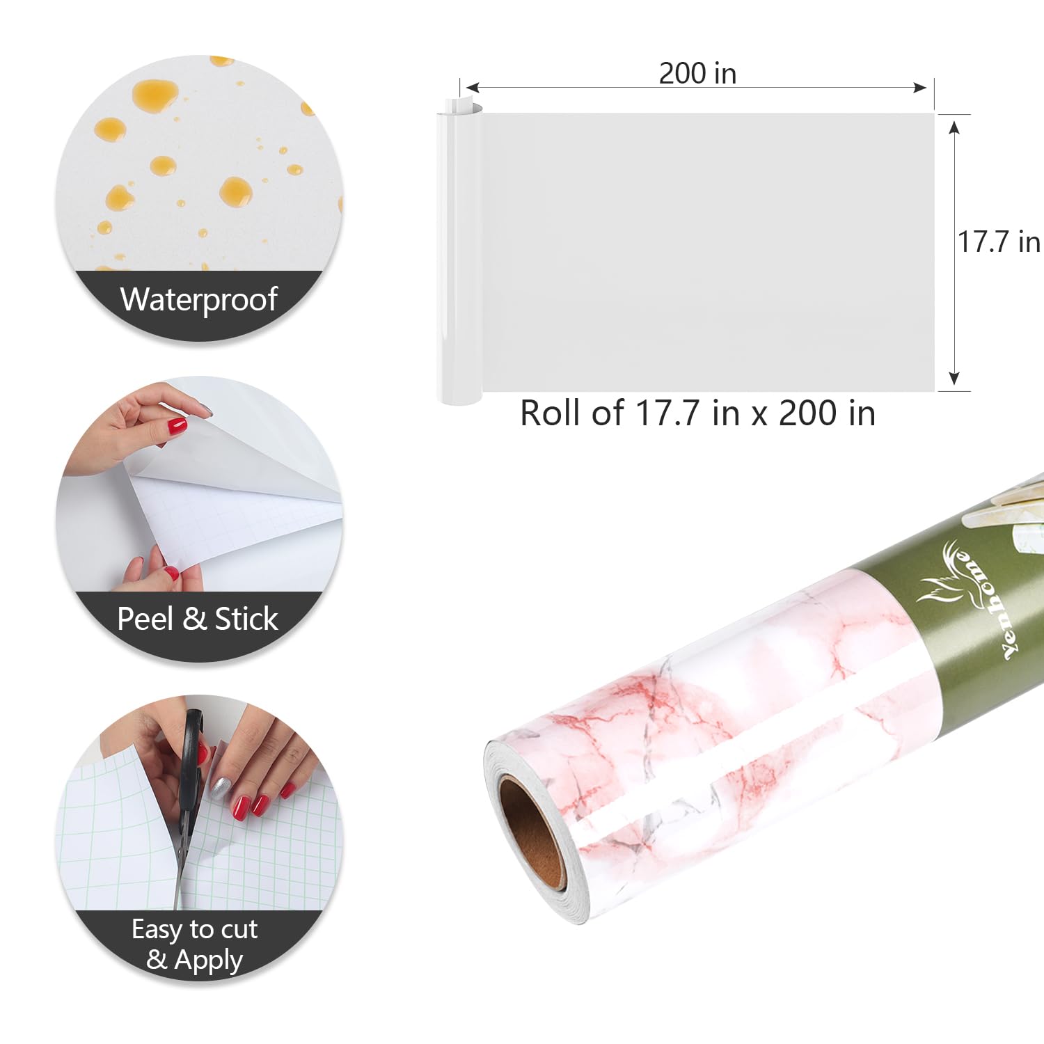 YENHOME Pink Marble Peel and Stick Wallpaper - Waterproof Self-Adhesive Contact Paper (17.7
