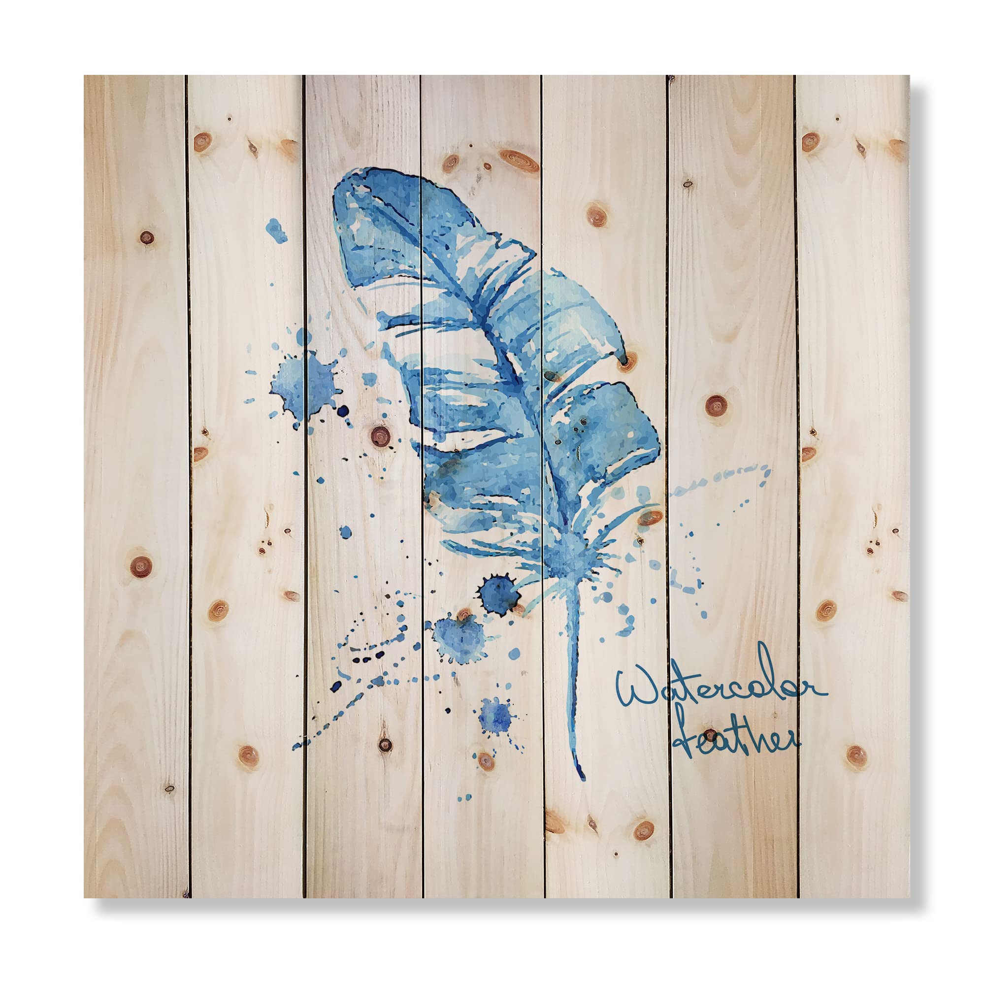 Bohemian Blue Feather Wood Wall Art - Handcrafted Ethnic Decor with Printed Quotes on Natural Pine Wood - Perfect for Living Room, Bedroom & Boho Home Decor