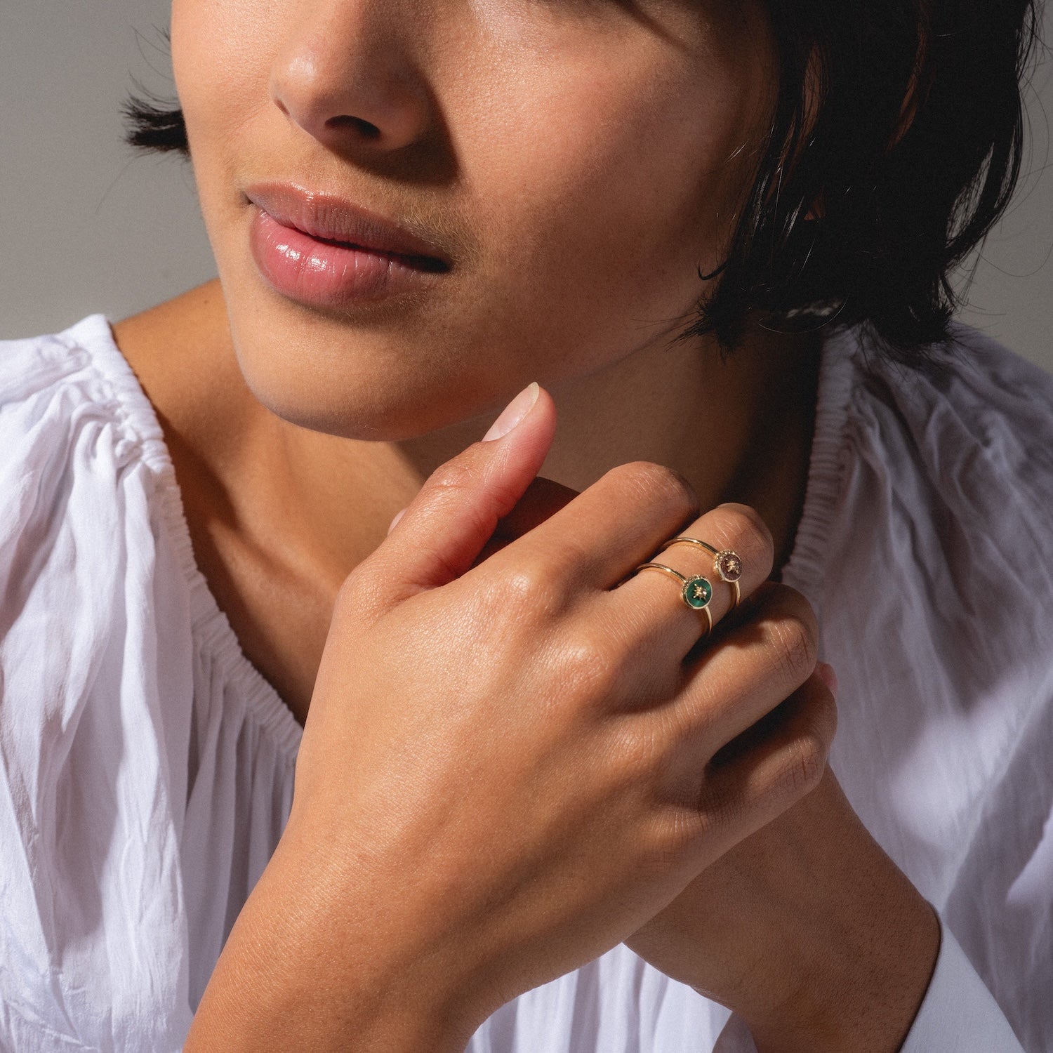 Solid Gold Crystal Crescent Moon Ring for Manifestation & Spiritual Healing - Perfect for Meditation, Yoga, and Gift Giving