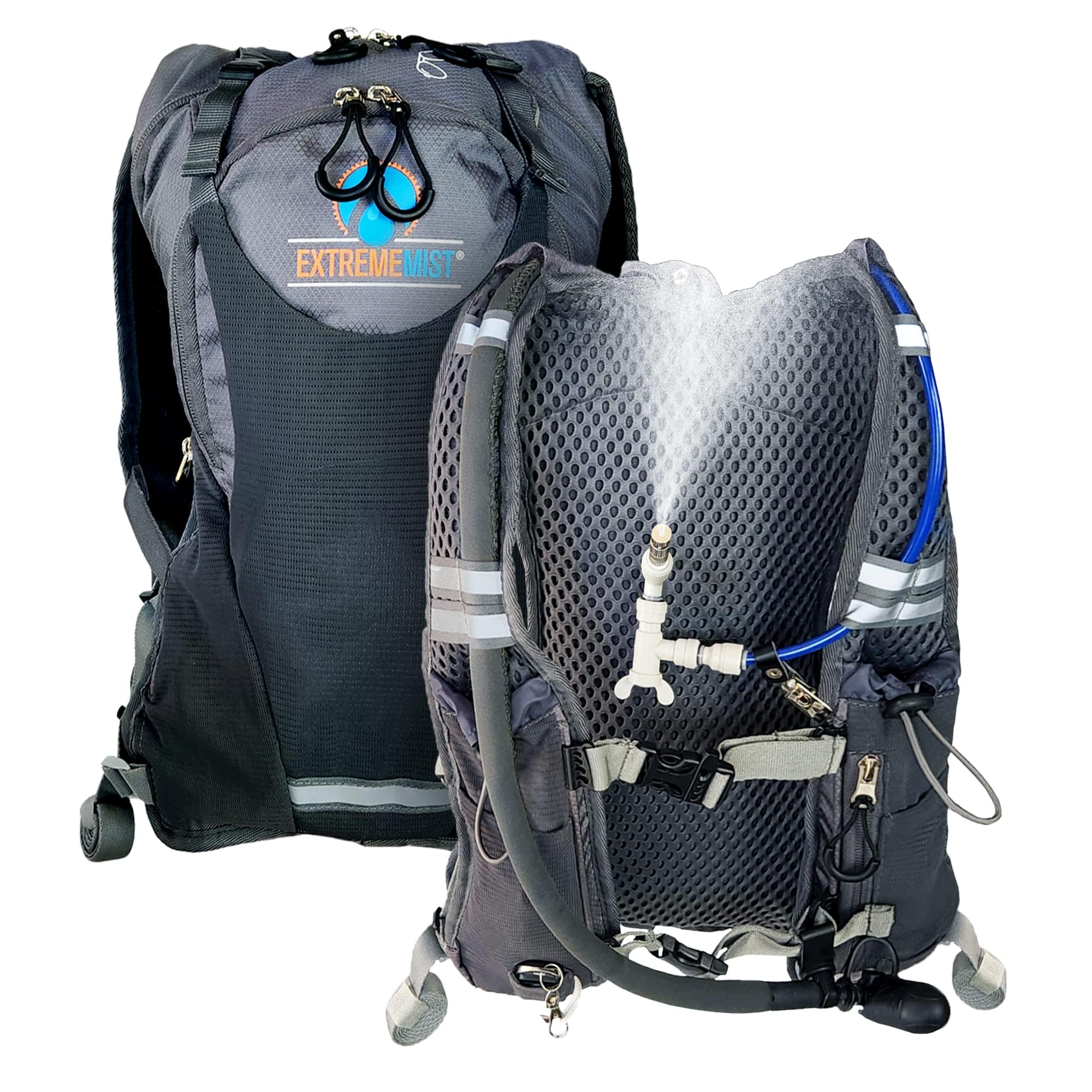 ExtremeMIST Hydration Backpack with 2L Water Reservoir - Lightweight Personal Water Mister & Drinking Backpack for Hiking, Cycling, Running, Climbing, Biking | Stay Cool & Hydrated During Outdoor Adventures (Gray, Small to Large Size) | Perfect for Hot Weather Workouts, Trail Running & Mountain Excursions
