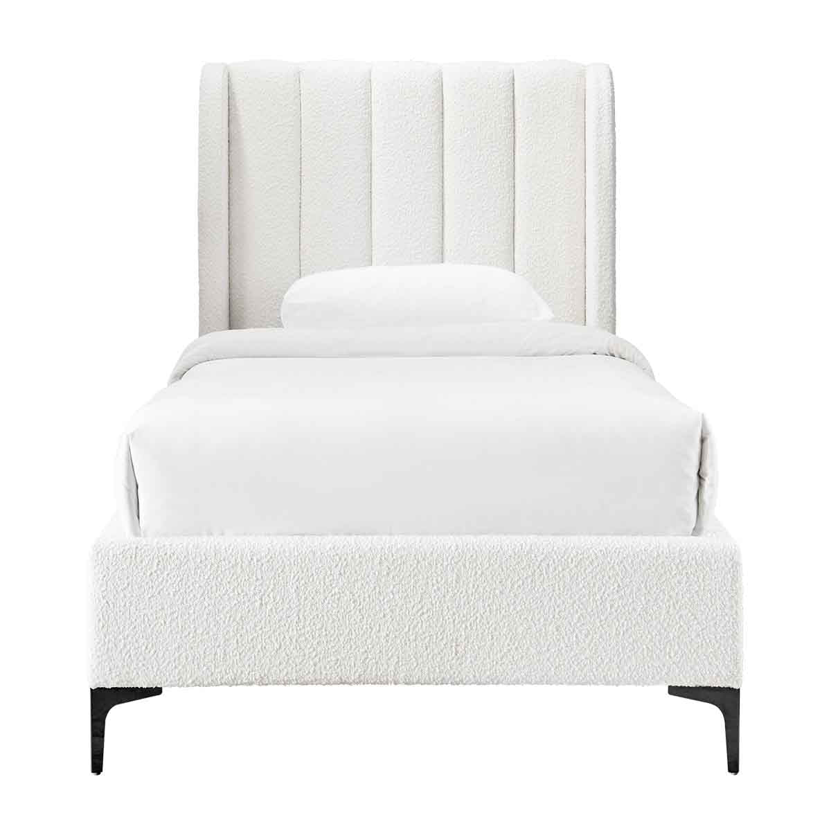 Georgia Boucle Fabric Single Bed Frame - White | Modern Minimalist Bedroom Furniture for Small Spaces & Guest Rooms