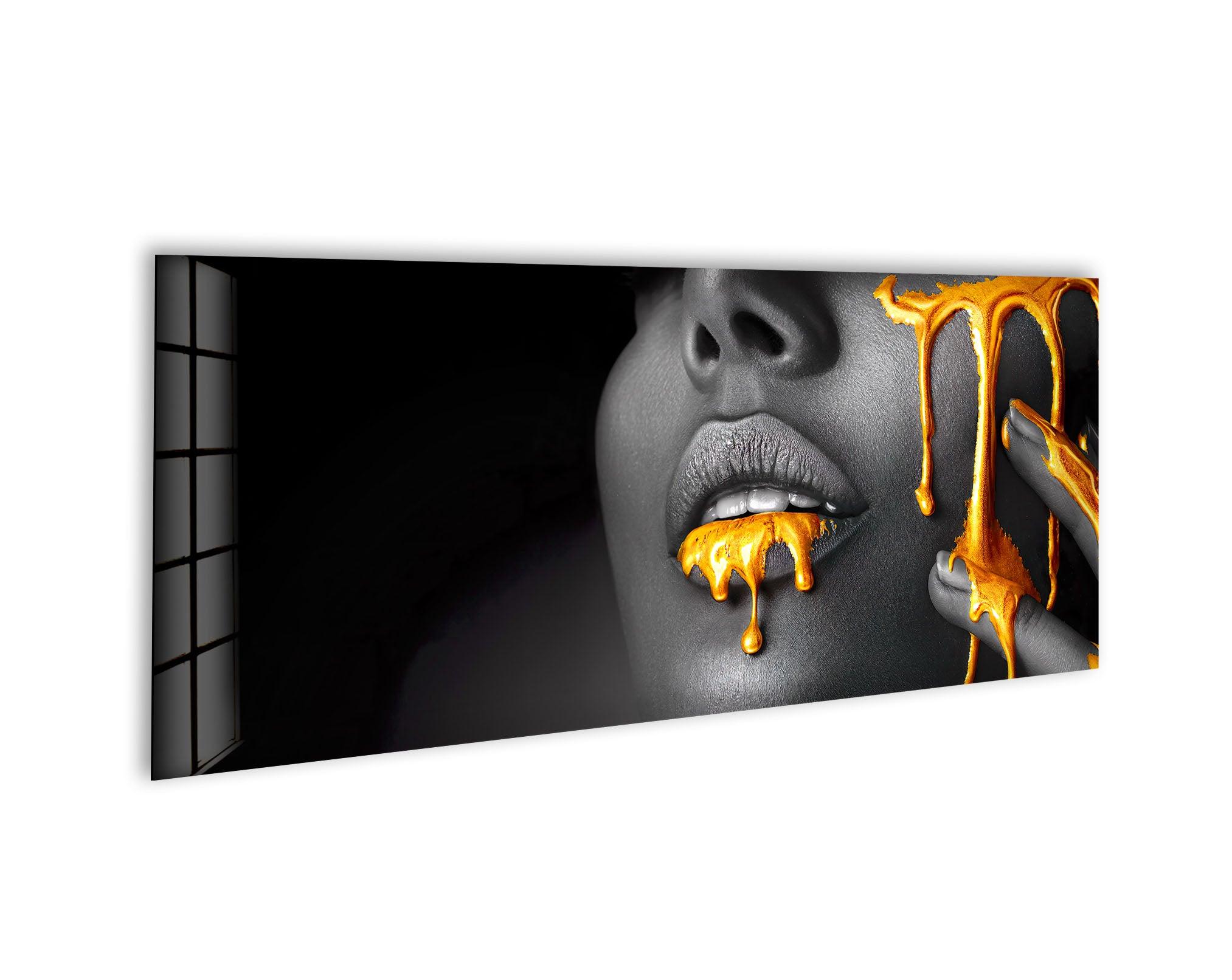 Elegant Black Woman Face Gold Liquid Glass Wall Art - Modern Home Decor for Living Room, Bedroom & Office