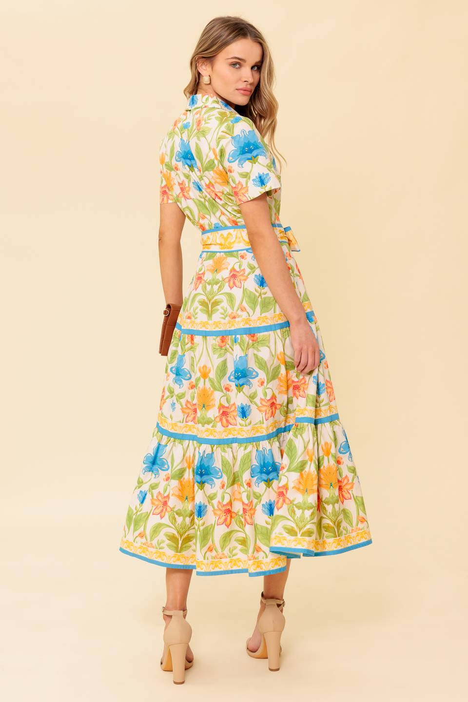 Ivory Floral Shirt Dress for Women - Elegant Casual Summer Dress for Office, Brunch & Date Night