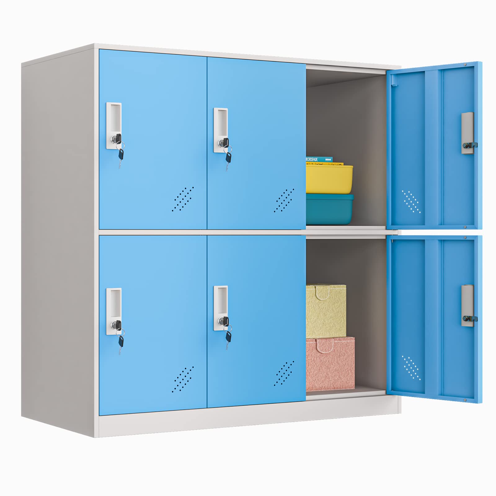 MECOLOR Blue Metal Locker - Heavy Duty Gym Locker, School Cabinet & Home Storage Organizer with Lockable Doors (6 Drawers) - Perfect for Office, Employee Storage & Living Room Organization