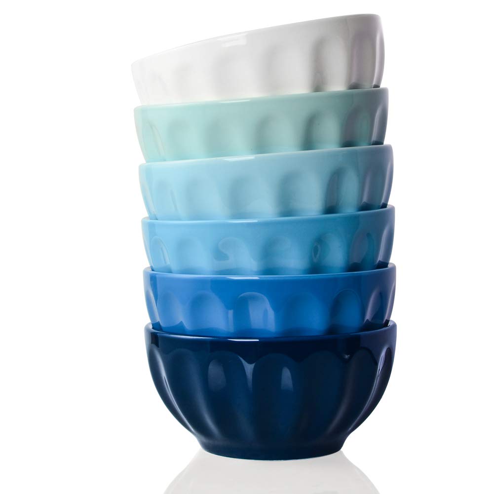Sweejar 6-Piece Ceramic Fluted Bowl Set - 26oz Versatile Serving Bowls for Cereal, Salad, Pasta & Soup - Microwave & Dishwasher Safe - Elegant Home Dining & Party Entertaining
