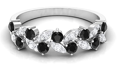 3/4 CT Black Onyx and Diamond Half Eternity Ring in 14K Solid Gold - Elegant Leaf Design for Women, Perfect for Anniversary, Engagement, Wedding & Special Occasions
