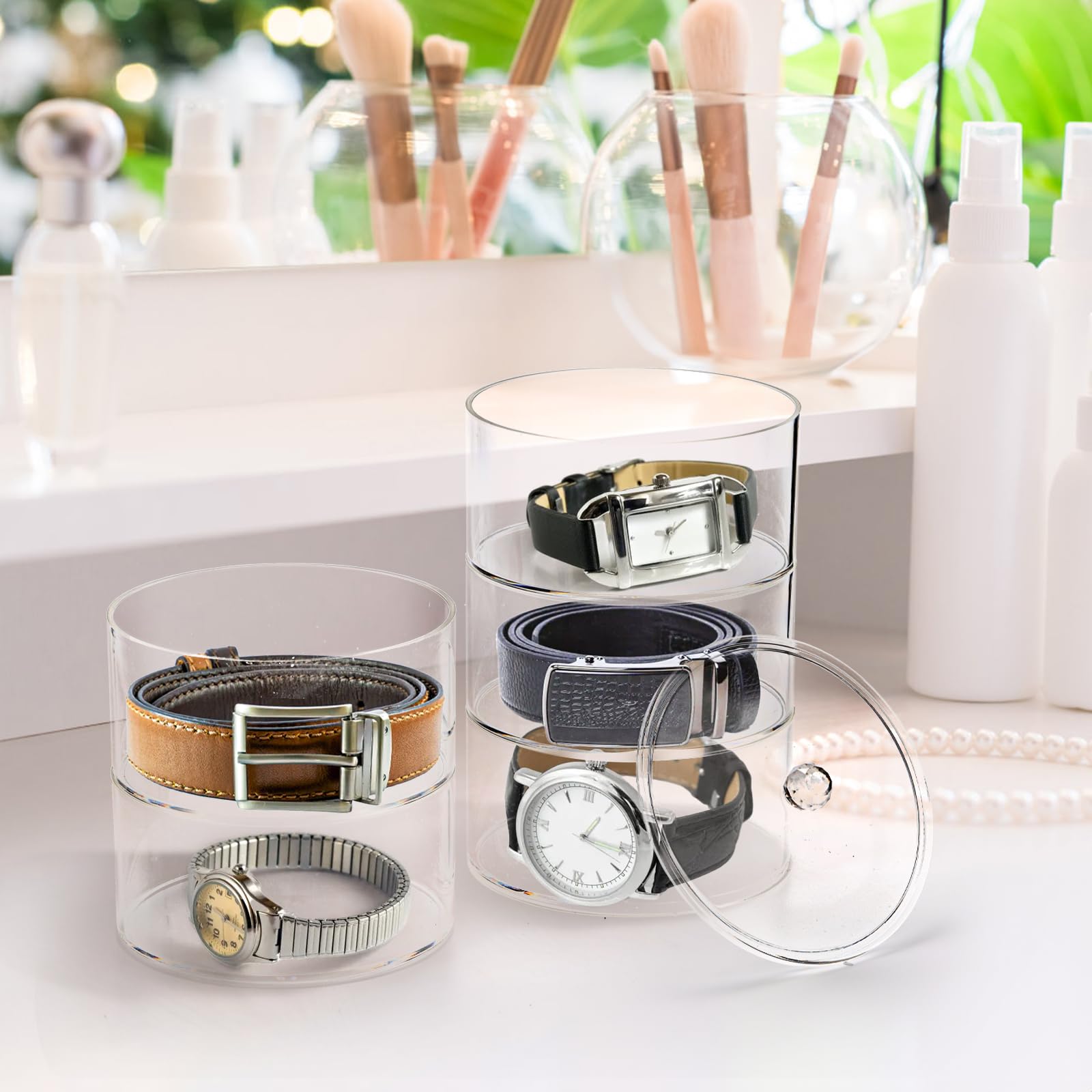 ZENFUN 5-Tier Clear Acrylic Belt Organizer - Stackable Jewelry & Watch Storage Box for Closet, Drawer, Vanity - Perfect for Hair Accessories, Watches, Rings (3