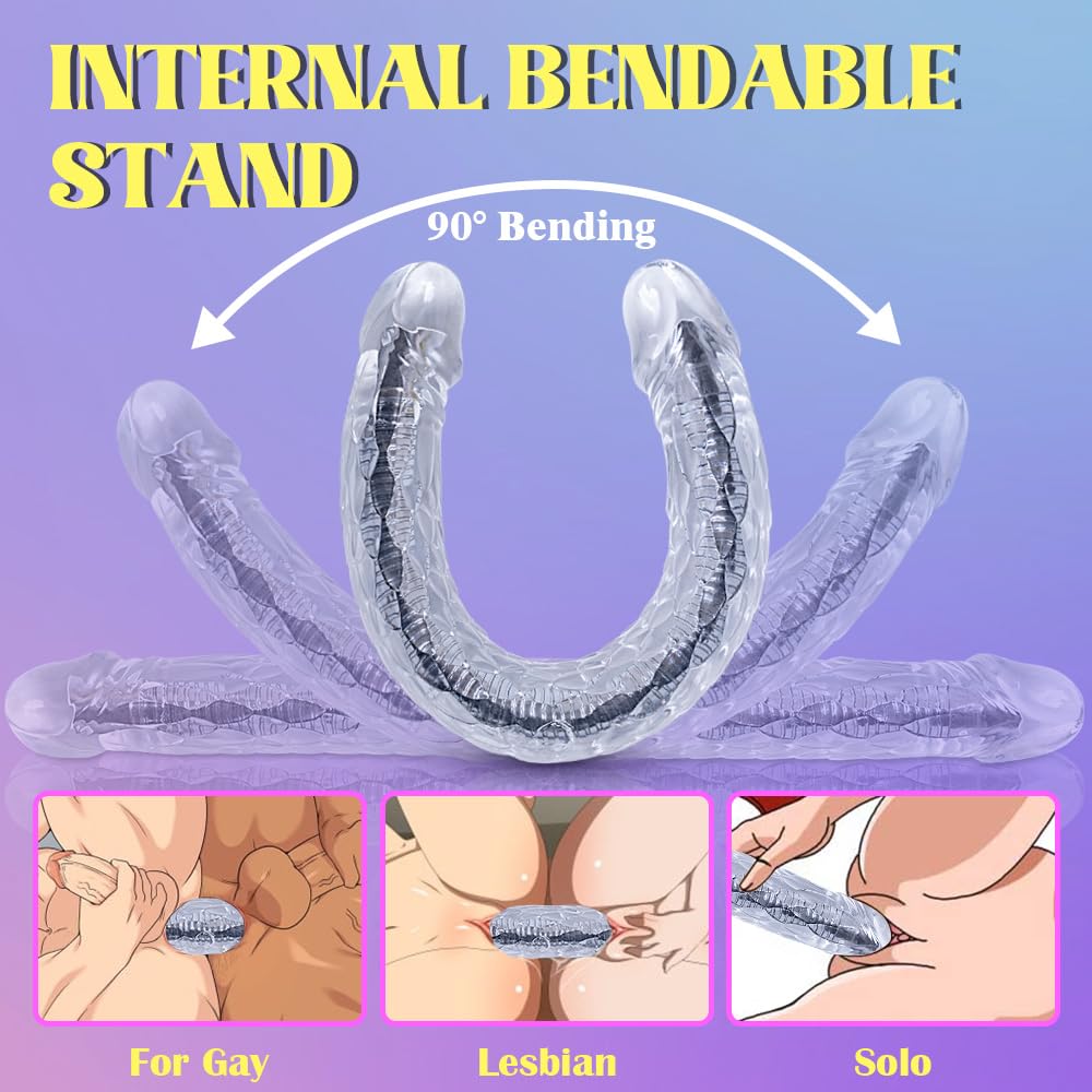 Realistic Double Ended Dildo with Bendable Stand - Clear G-Spot & Anal Sex Toy for Couples & Solo Play - Perfect for Spice Up Bedroom Fun & BDSM Exploration