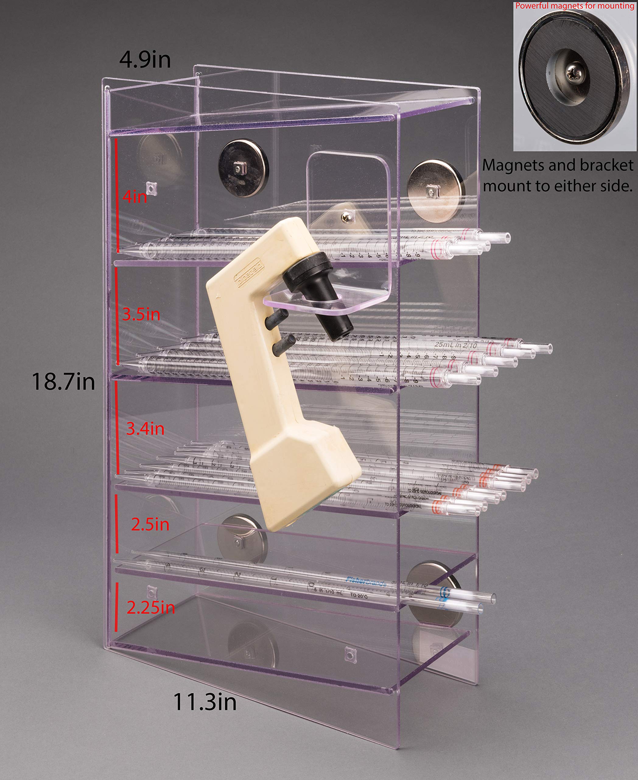 5 Pocket PETG Serological Pipette Holder with 4 Magnets & 3/8