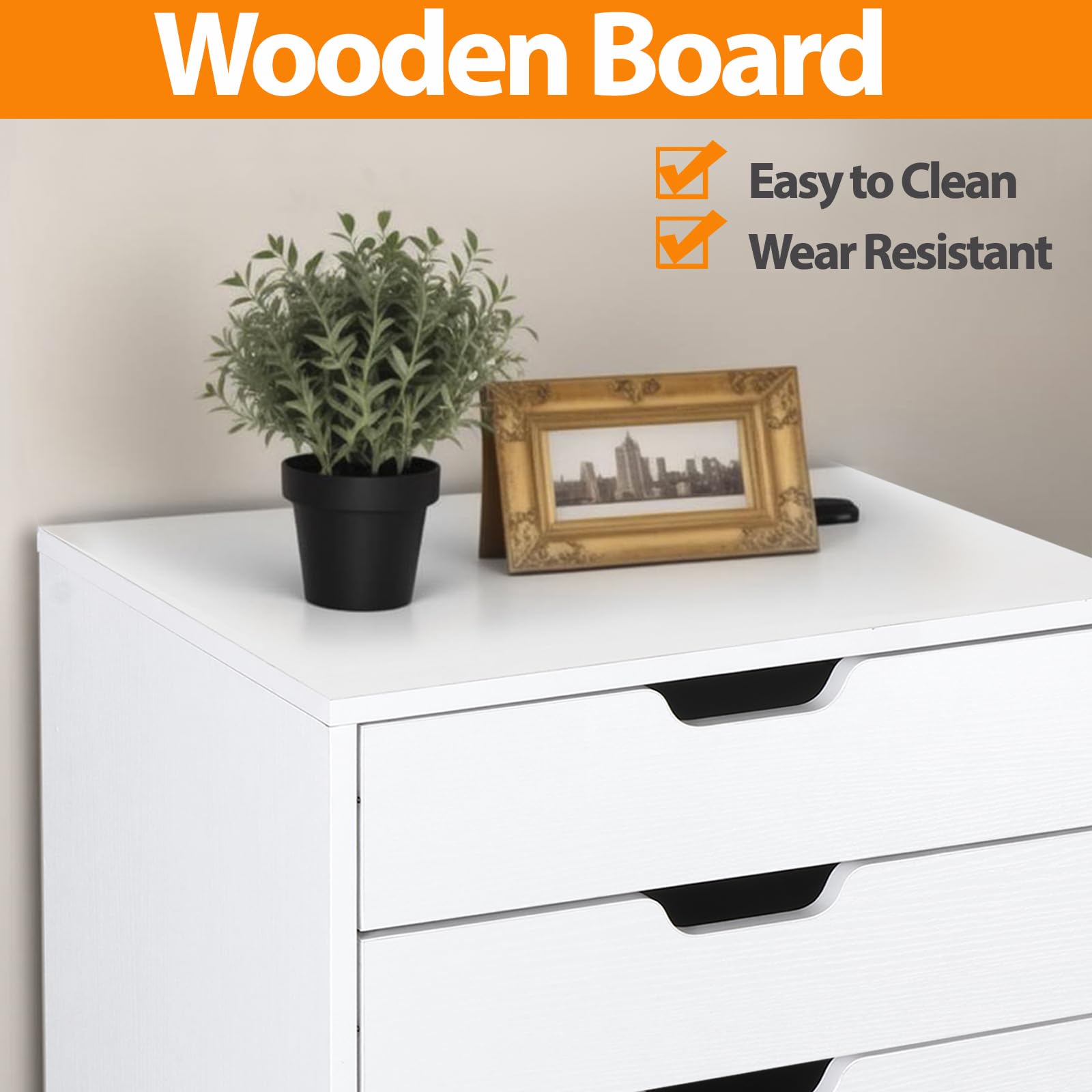 5-Drawer Mobile File Cabinet with Wheels - Under Desk Storage Organizer for Home Office, Small Rolling File Chest & Printer Stand - Modern White Office Furniture for Documents & Supplies (Large, NF0293) - Perfect for Home Offices, Small Spaces & Workspace Organization