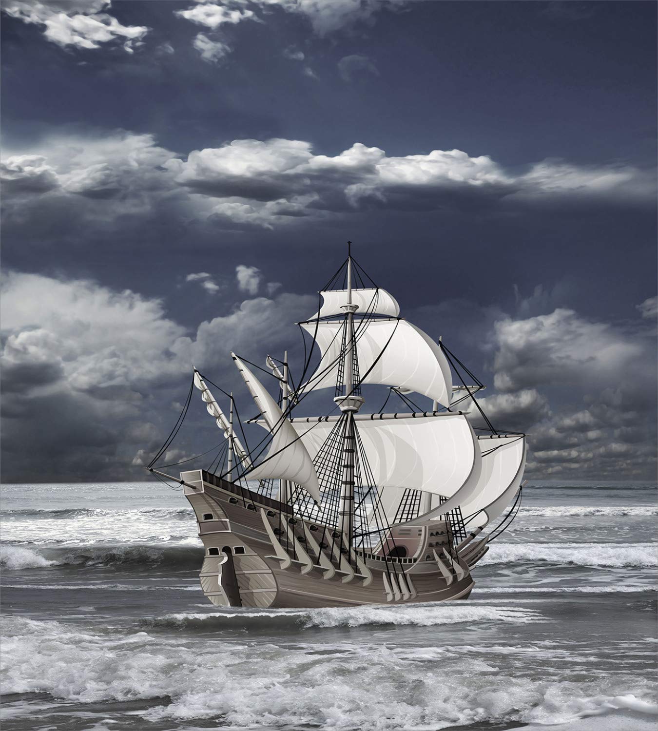 Ambesonne Caribbean Pirates Ship Duvet Cover Set - 2 Pack Cal King Size, Cloudy Sky Oil Painting Design, Blue Grey & Pale Grey - Includes 2 Duvet Covers & 4 Pillowcases - Perfect for Nautical Themed Bedrooms, Pirate Lovers & Coastal Home Decor
