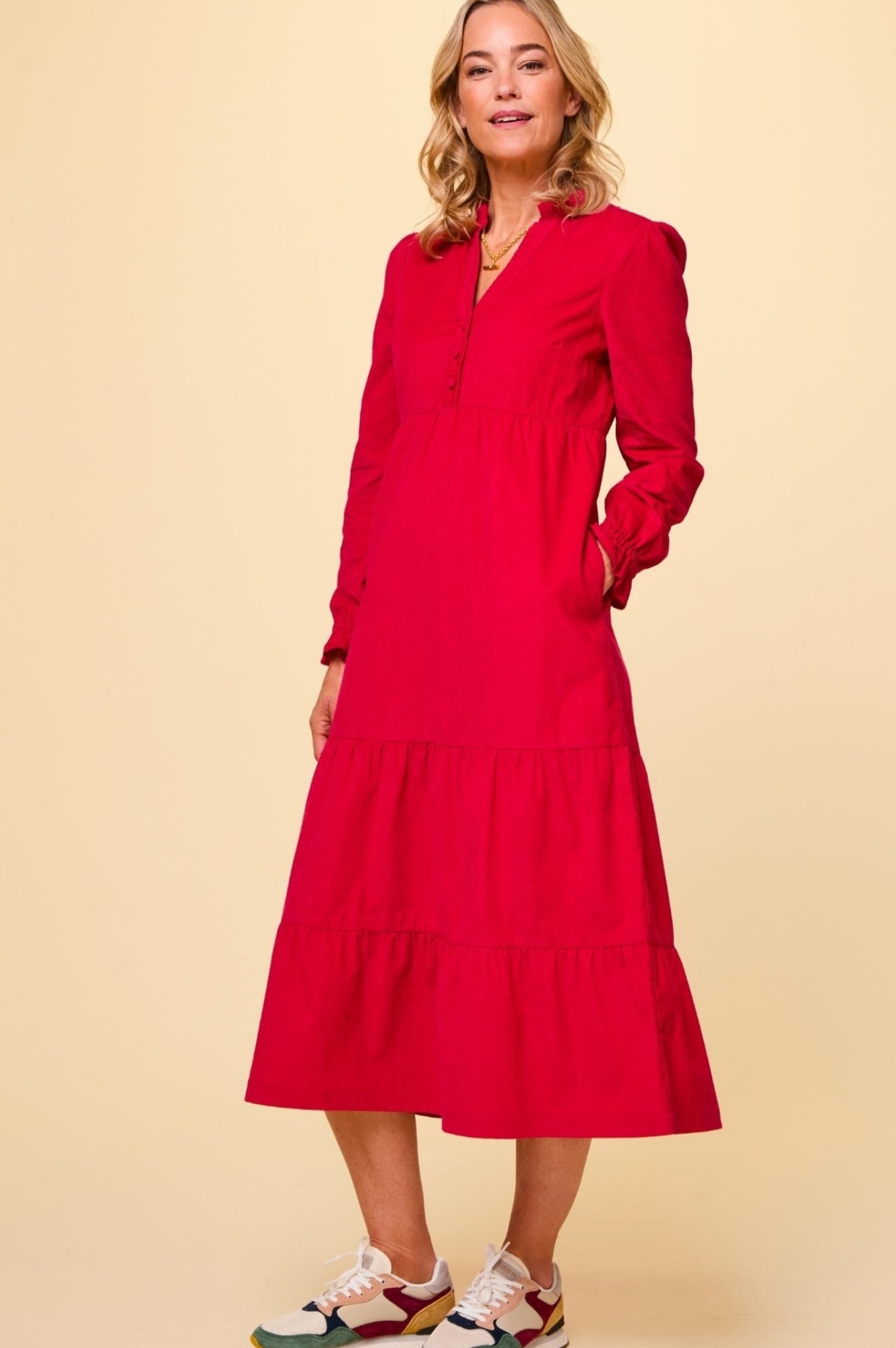 Liv Women's Corduroy Dress in Red - Stylish and Comfortable for Casual Outings, Work, and Fall Fashion