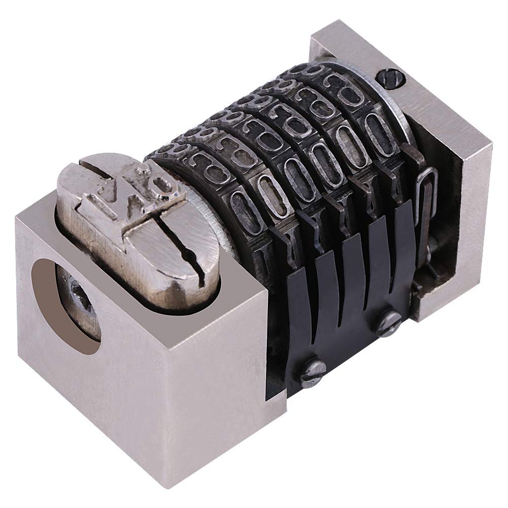 6-Digit Numbering Machine Set (5 pcs) - Letterpress Printing Tool with Platen Rome Font for Crafting, DIY Projects & Business Use - Perfect for Invitations, Certificates & Packaging Labels