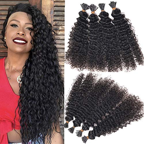 100% Virgin Brazilian I-Tip Hair Extensions - 30 Inch 100 Strand Kinky Curly Human Hair Weft (Natural Black/Brown) for Women | Perfect for Protective Styles, Sew-Ins & Volume Boosting