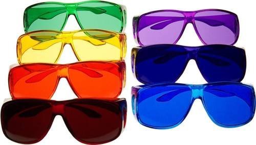 Color Therapy Glasses - Large Fit Over Sunglasses Set of 7 Colors (Also Available in 9 or 10-Piece Sets) | Stress Relief & Mood Enhancement for Home, Office & Outdoor Activities