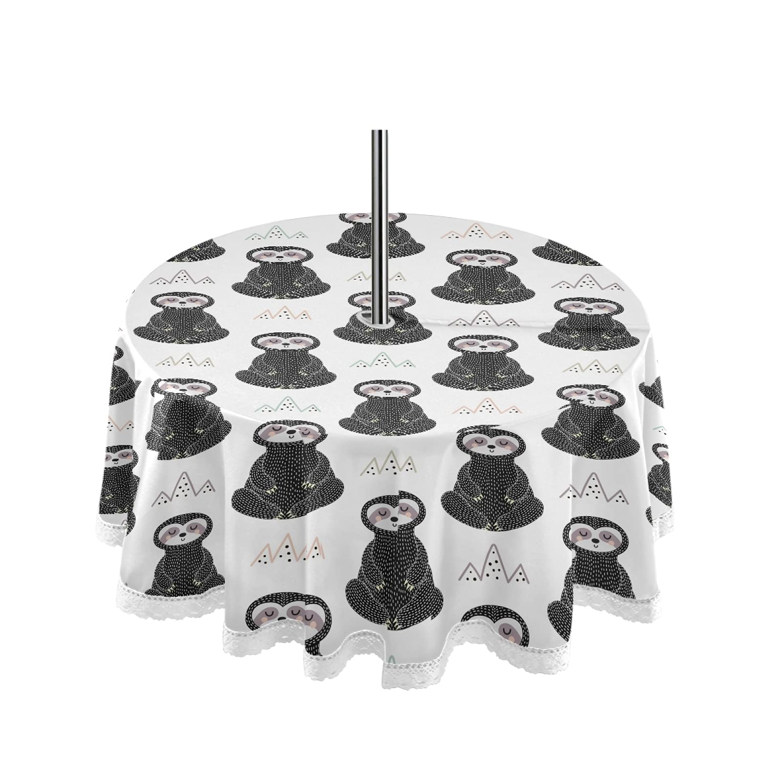Waterproof Cute Sloth Print Outdoor Tablecloth with Umbrella Hole & Zipper - Machine Washable Picnic Table Cover for Spring Summer Backyard Party, Patio Garden Decor - Perfect for BBQs, Outdoor Dining & Poolside Gatherings