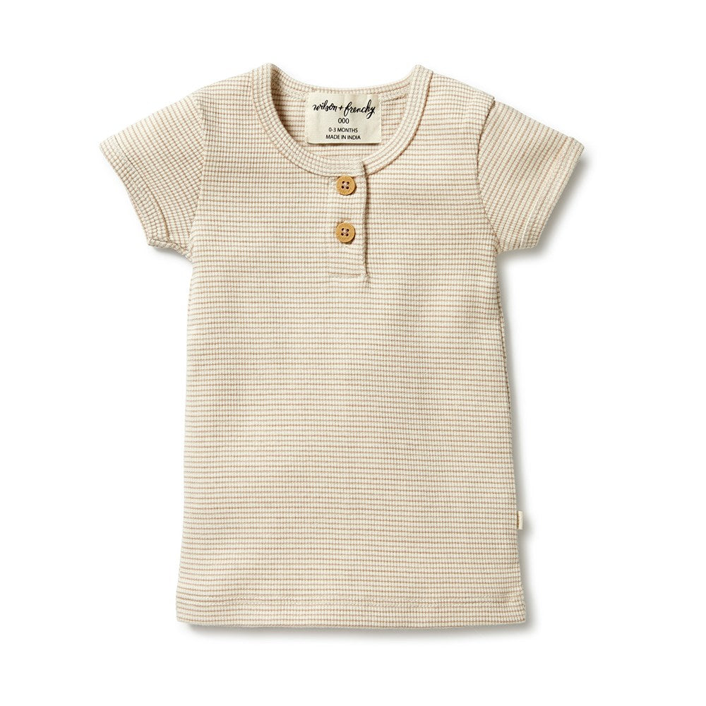 Organic Cotton Striped Rib Henley T-Shirt for Men - Soft Casual Tee for Everyday Wear & Outdoor Activities