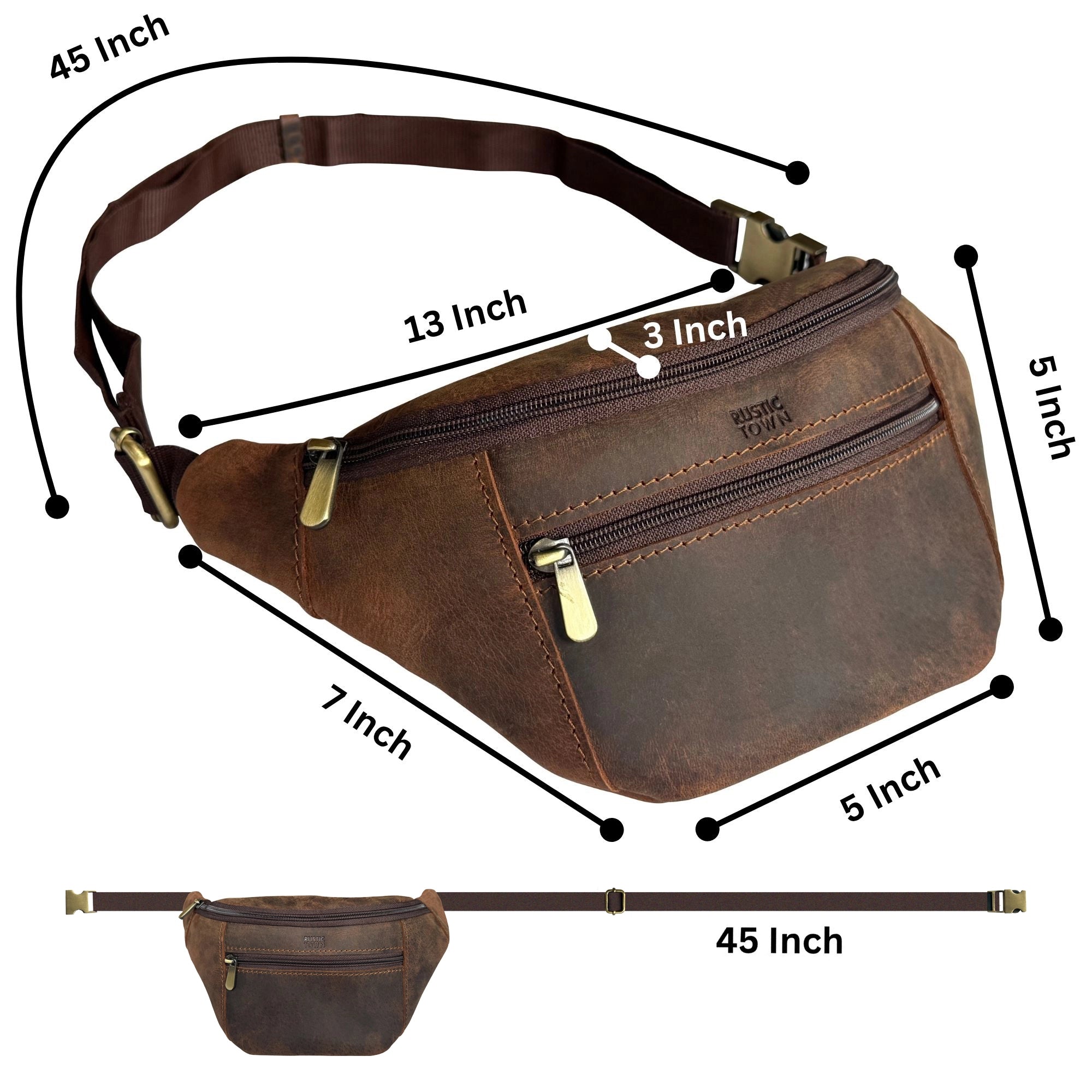 Premium Leather Fanny Pack for Men & Women - Adjustable Waist, Chest & Crossbody Sling Bag - Perfect for Travel, Hiking & Everyday Use