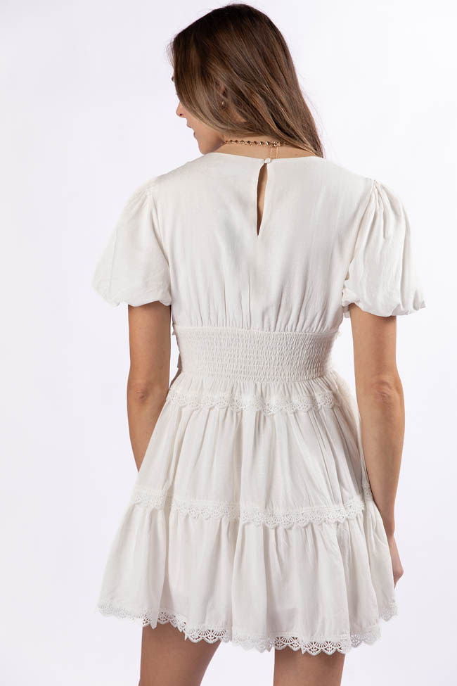 White Ruffle Trim Mini Dress for Women - Elegant Summer Party & Date Night Outfit - Perfect for Beach Vacations, Weddings & Special Occasions