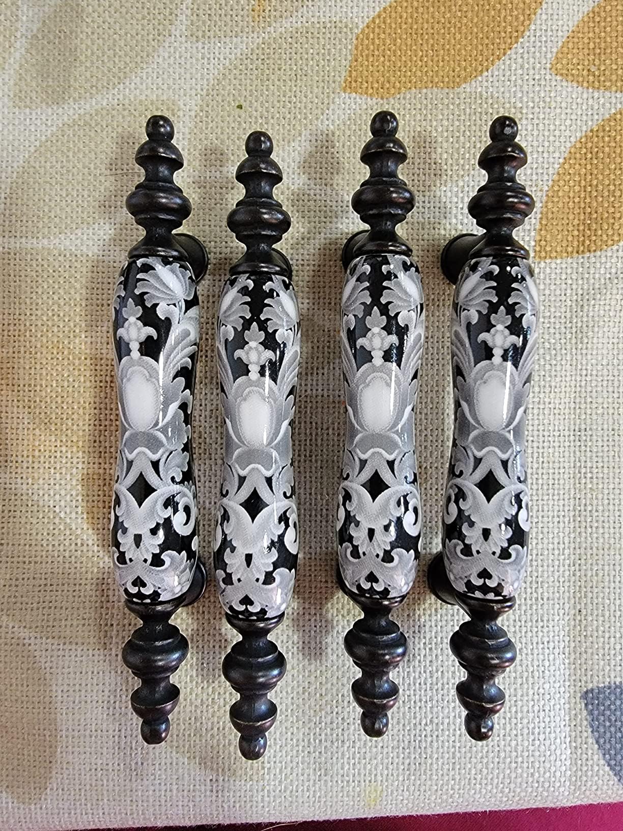 LBFEEL 4 Pack Black and White Ceramic Drawer Knobs - Rustic Dresser Pull Handles for Kitchen Cabinets, Furniture Hardware (Single Hole, 4-Pack) - Perfect for Farmhouse Style Kitchens, Bathroom Vanities & Vintage Furniture Upgrades