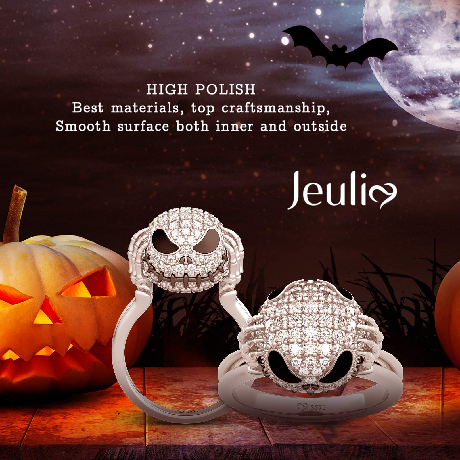 Jeulia 4.05ct Jack Skull Ring - 925 Sterling Silver Gothic Jewelry for Women & Men - Halloween, Christmas Gift with Exquisite Packaging - Perfect for Cosplay, Gothic Fashion, and Unique Occasion Gifts