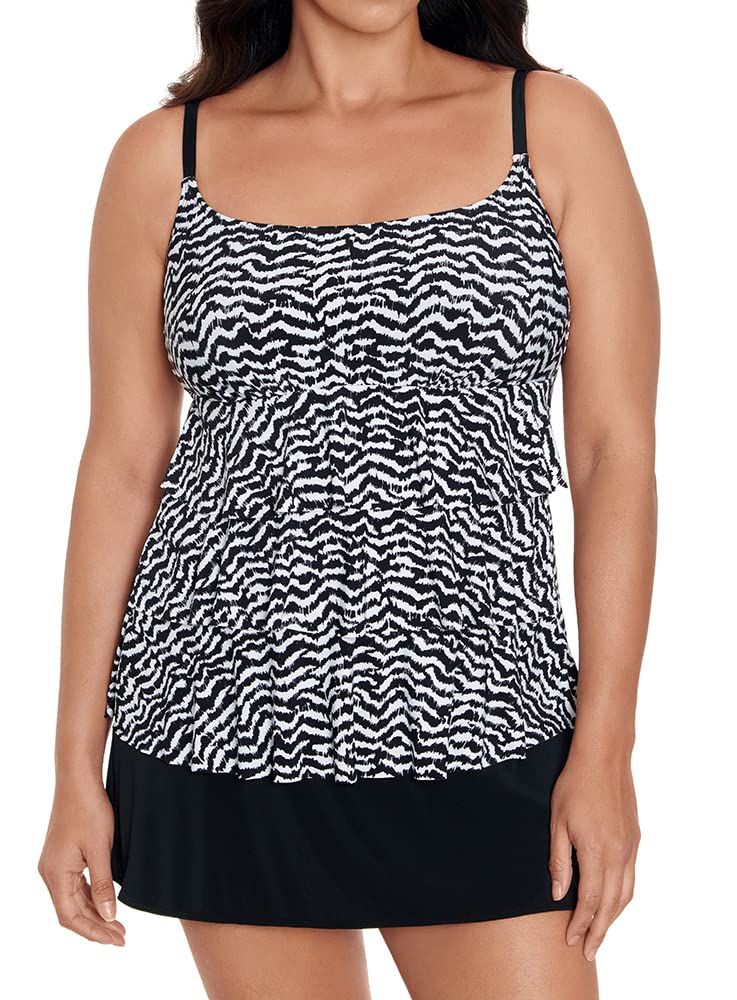 Longitude Women's One Piece Swimdress with Ruffle Skirt & Pockets - Flattering Swimwear for Beach, Pool & Vacation | Plus Size Swim Dress with Comfortable Coverage