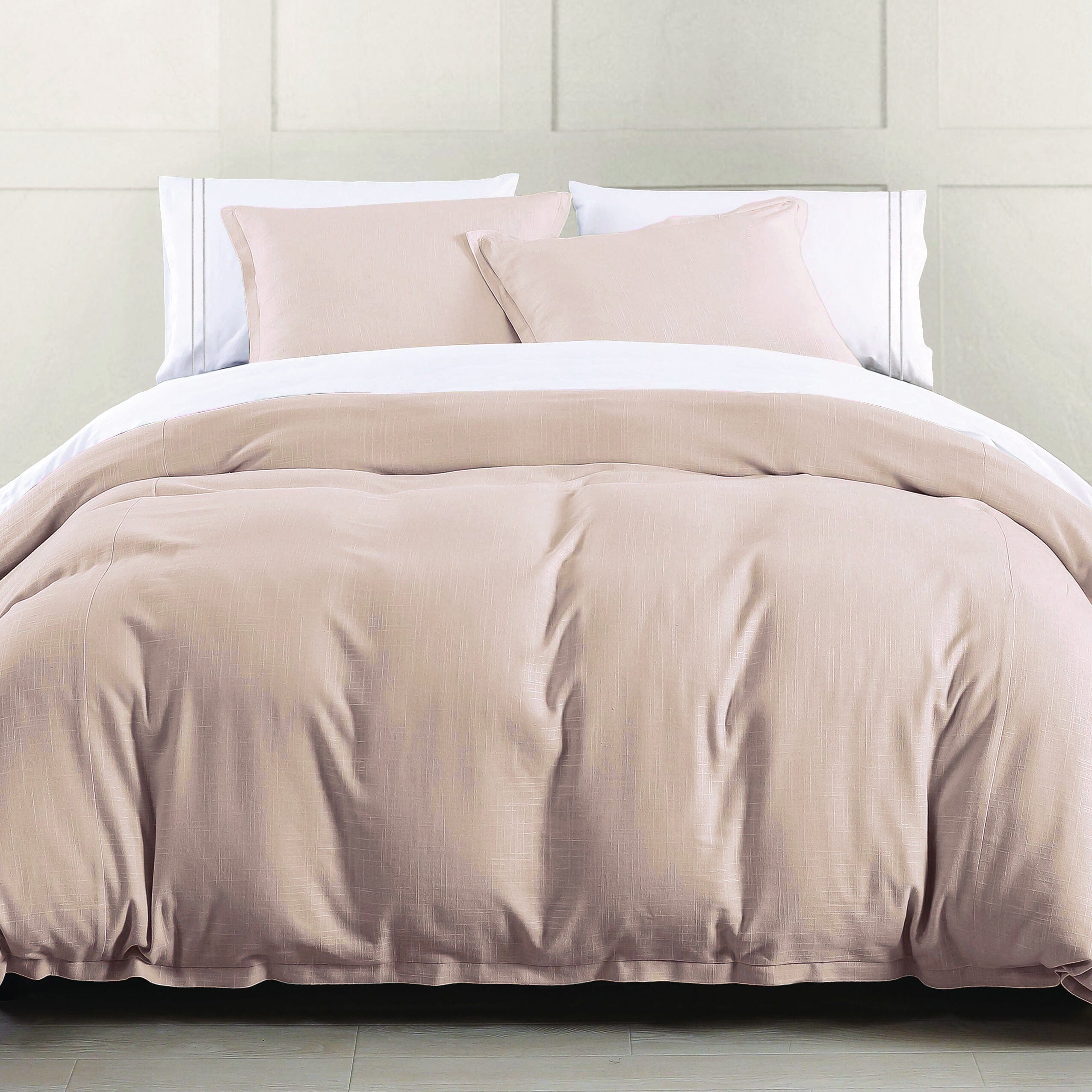 Hera Washed Linen Flange Bedding Set - Queen Size 4-Piece Set with Pillowcases & Duvet Cover - Breathable & Soft for All Seasons - Perfect for Master Bedroom, Guest Room & Vacation Homes