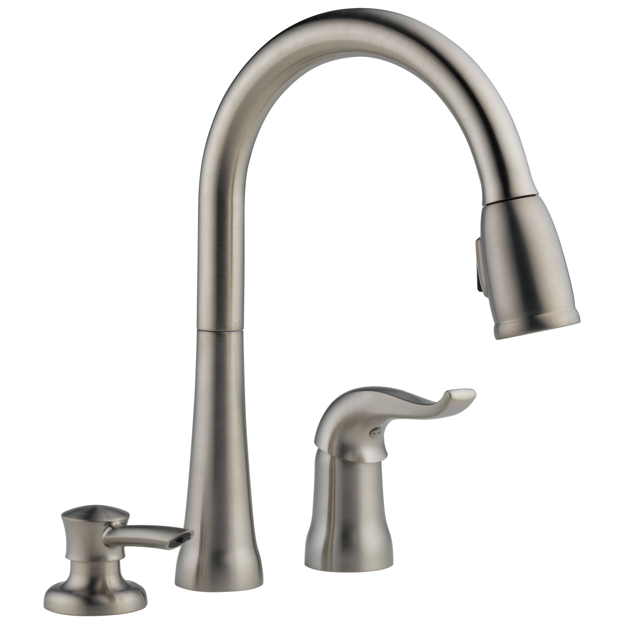 Delta Kate Pull Down Kitchen Faucet Brushed Nickel - Single Handle High Arc Sink Faucet with Soap Dispenser & Sprayer (Model 16970-SSSD-DST) - Perfect for Modern Kitchens, Restaurant Prep Areas & Wet Bars