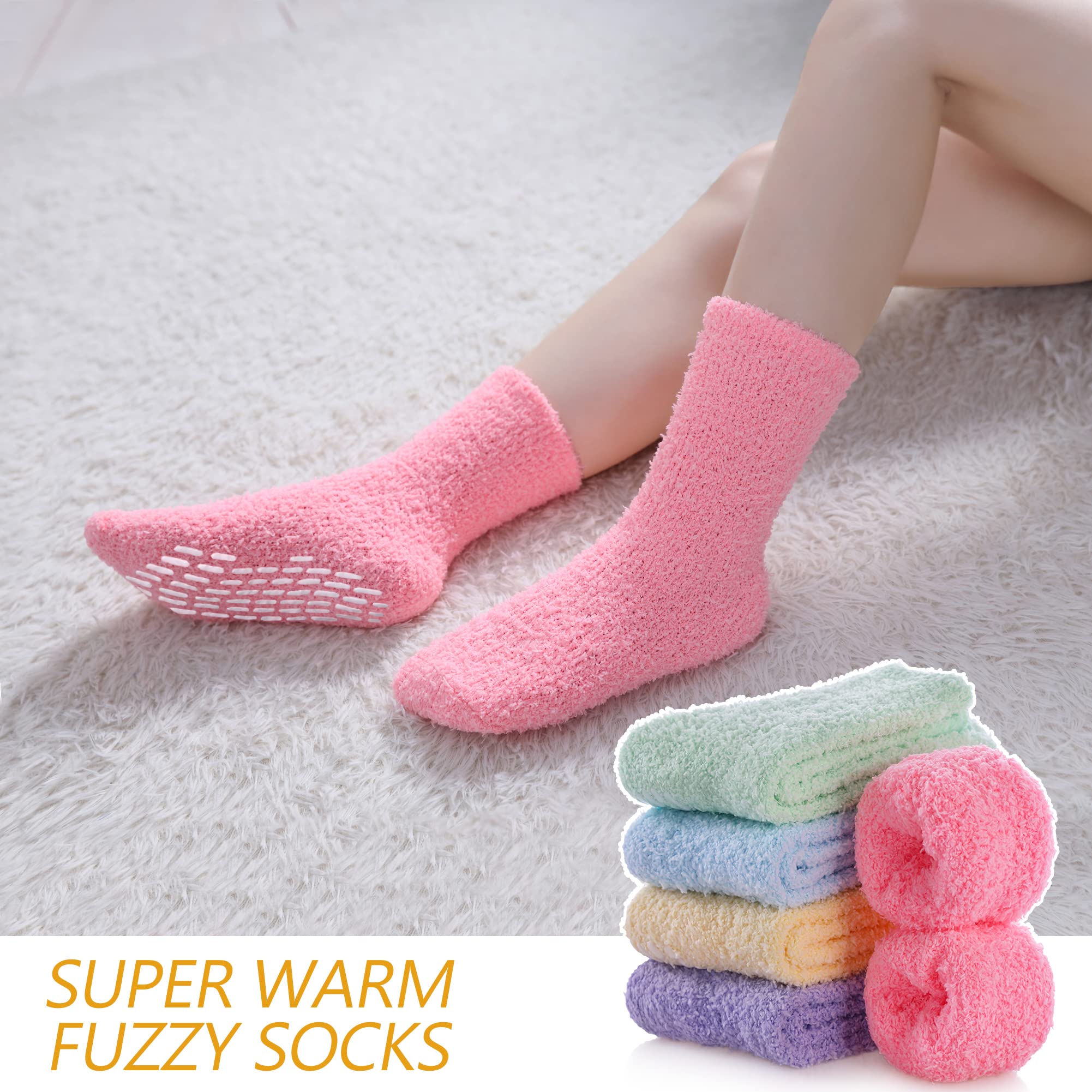 MQELONG Women's Cozy Non-Slip Slipper Socks - Soft Fluffy Fuzzy Warm Hospital Socks with Grips for Indoor, Home & Winter Comfort