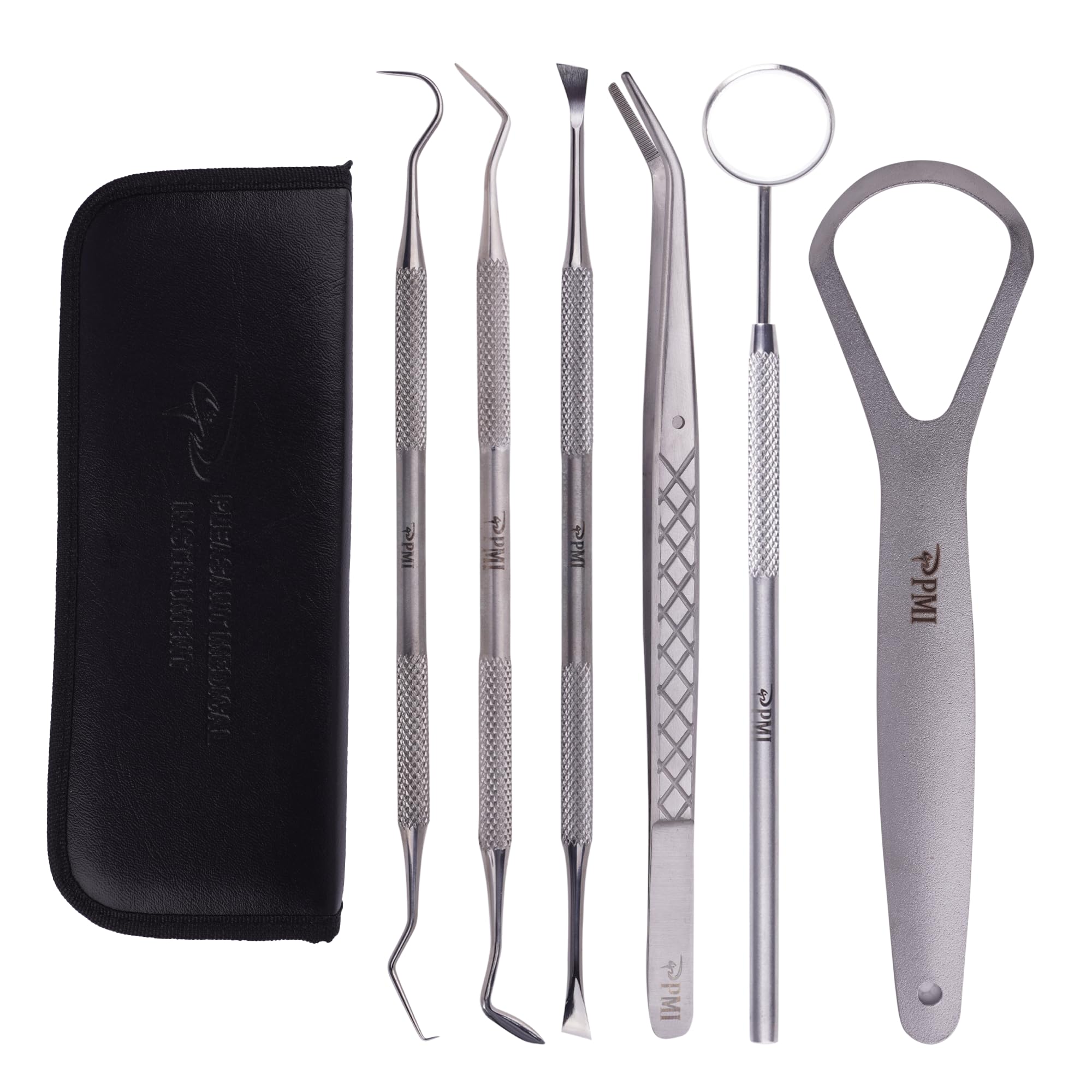 Professional Stainless Steel Dental Tools Kit - 6 PCS Teeth Cleaning Set with Plaque Remover, Dental Pick & Tooth Scraper | Oral Hygiene Care for Dentists & Home Use | Perfect for Travel & Daily Dental Maintenance