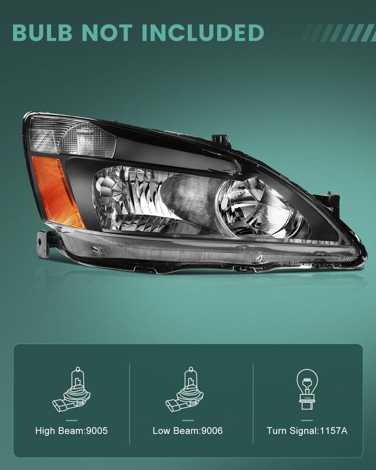 SCITOO Black Housing Headlight Assembly with Amber Reflector & Clear Lens - Compatible with Honda Accord 2003-2007 Models | Perfect for Night Driving & Foggy Conditions