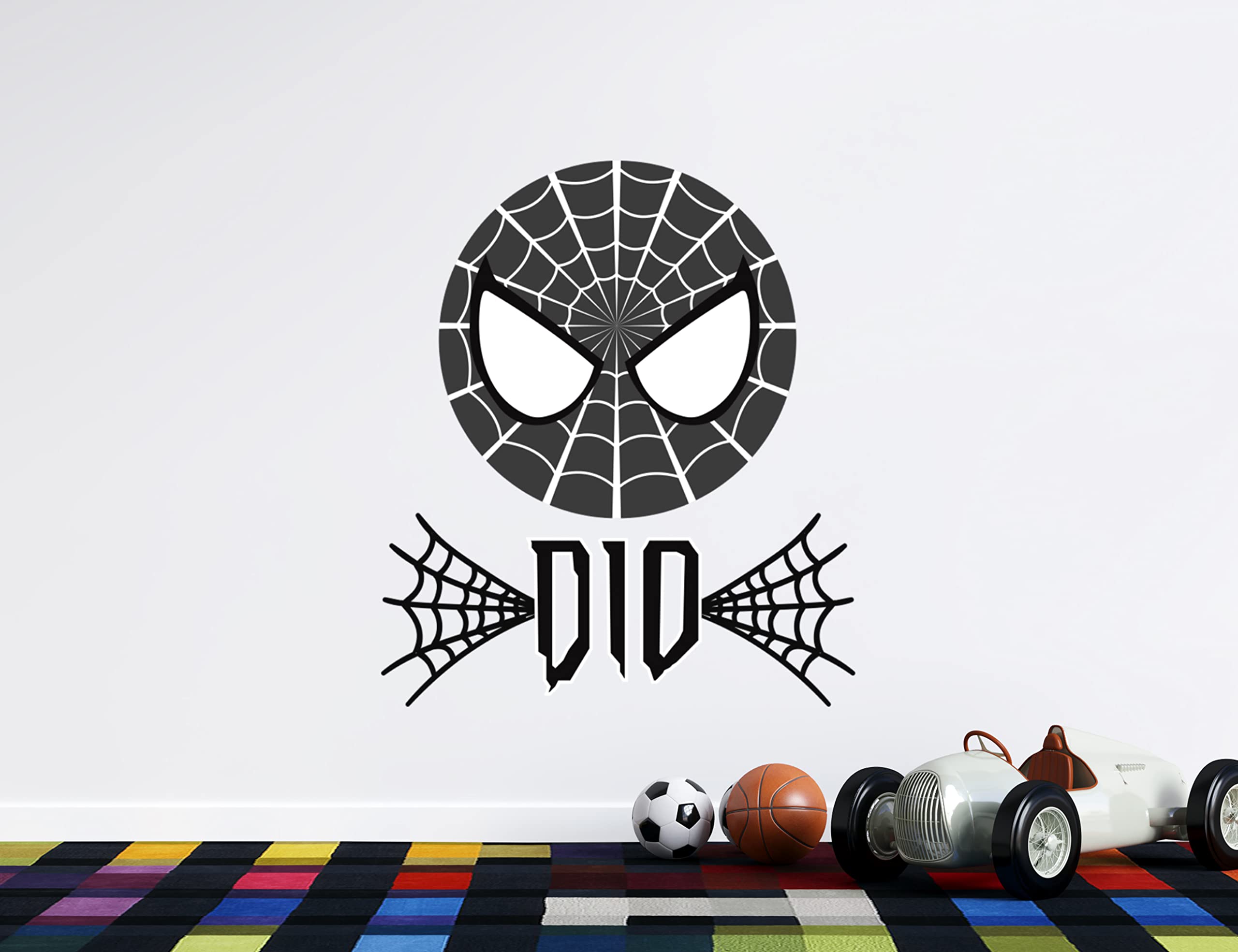 Spider Superhero Nursery Wall Decal - Personalized Name Stickers for Boys Room Decor - Custom Vinyl Lettering KA1509 in Green - Perfect for Kids Bedroom, Playroom & Birthday Party Decorations