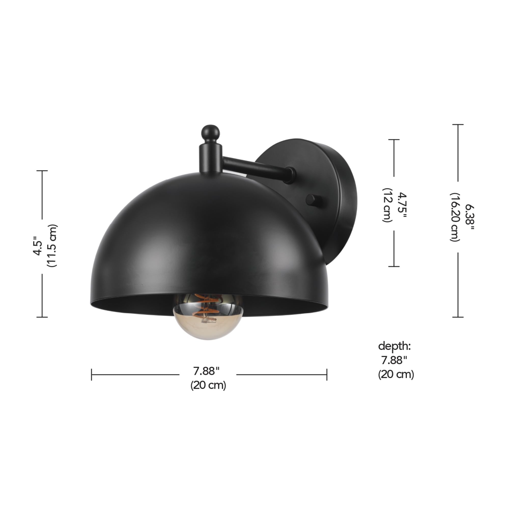Matte Black Wall Sconce with E26 Socket - Bedroom & Living Room Lighting