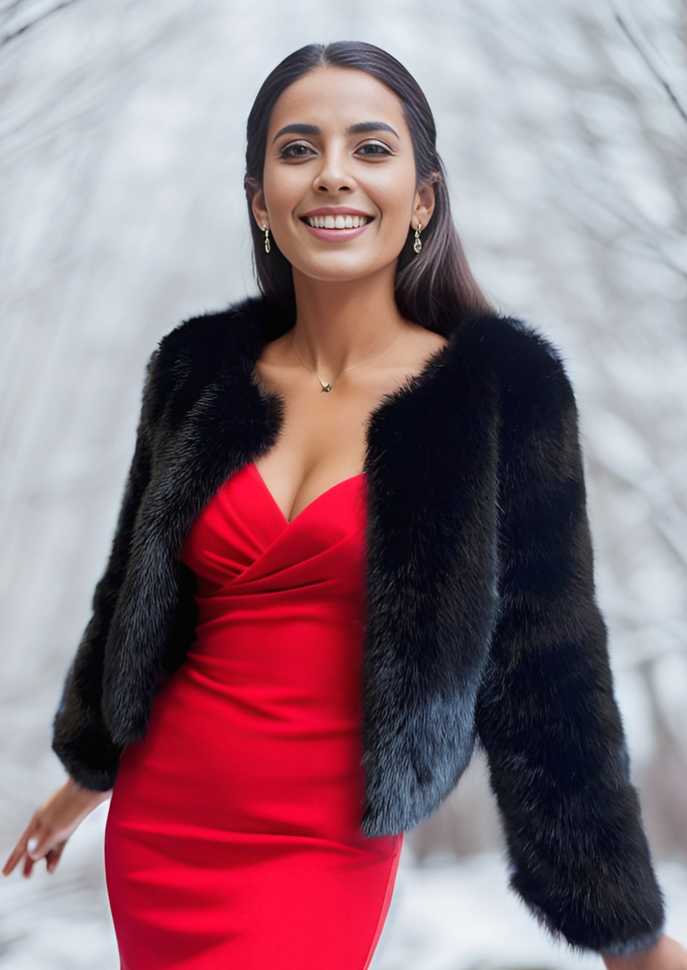 Black Faux Fur Bridal Jacket - Elegant Winter Wedding Coat for Bride (Anna Blk07) | Perfect for Church Ceremonies, Outdoor Photos & Cold Weather Weddings