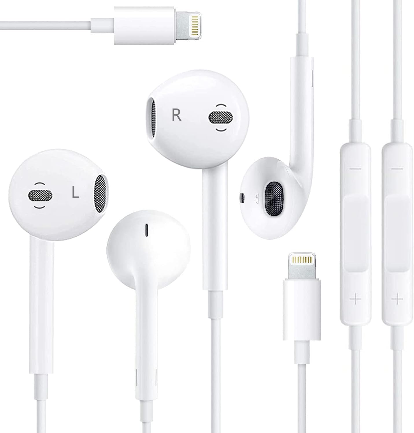 2 Pack Apple MFi Certified Lightning Earphones with Built-in Mic & Volume Control - Compatible with iPhone 14/13/12/11/X/8/7 & All iOS Devices - Perfect for Gym, Commuting & Hands-Free Calls