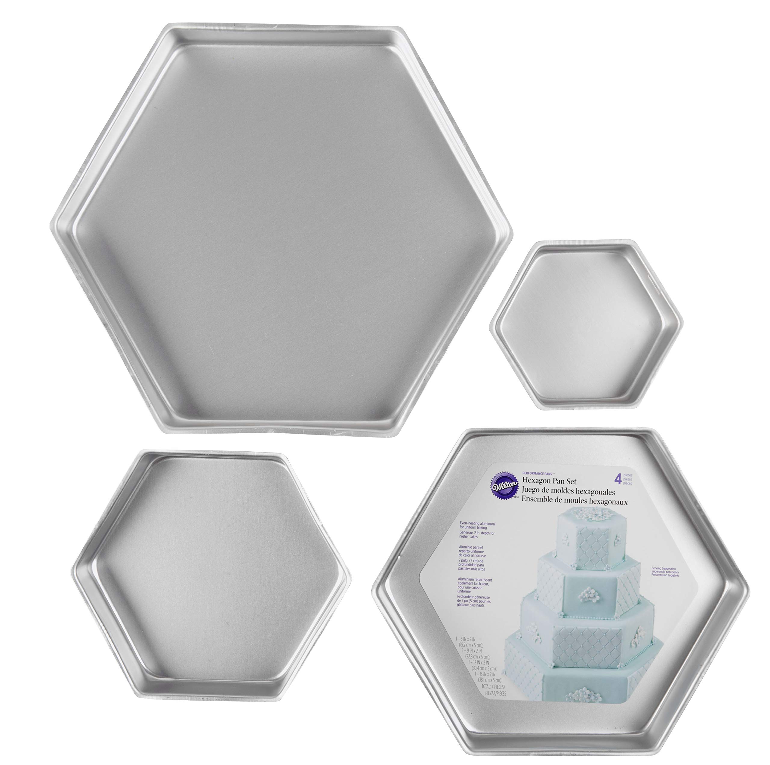 Wilton Performance Pans 4-Piece Aluminum Hexagon Cake Pan Set for Baking, Decorating & Layered Cakes - Perfect for Birthdays, Weddings & Special Occasions