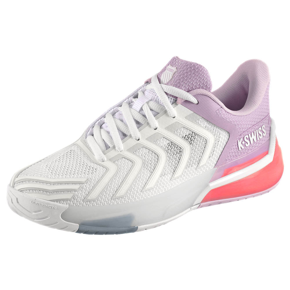 K Swiss Women's Ultrashot 4 Tennis Shoes - White/Orchid Petal - Lightweight & Durable Court Sneakers for Women | Perfect for Tennis, Gym & Casual Wear