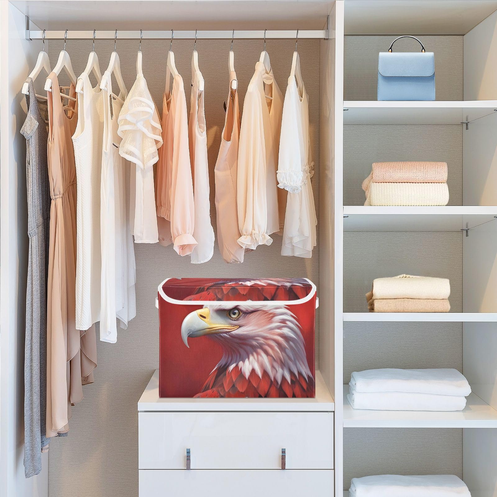 Collapsible Fabric Storage Bins with Handles - 16.5×12.6×11.8 Inch Red White Owl Pattern Lidded Cube for Home, Bedroom, Closet & Office Organization | Perfect for Toy Storage, Seasonal Decor & Small Space Solutions