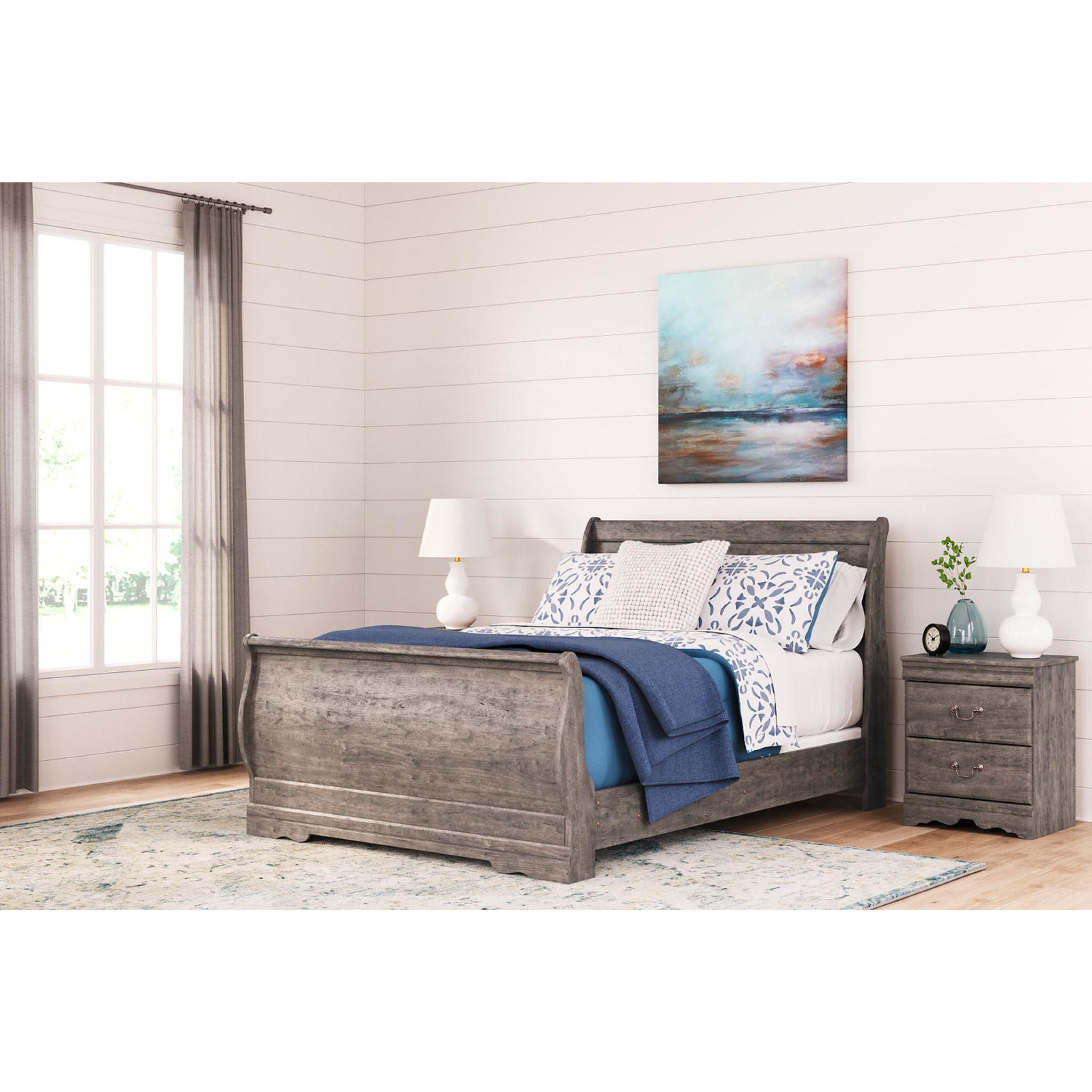 Bayzor 5-Piece Full Sleigh Bedroom Set in Gray - Modern Bed Frame, Nightstand & Dresser for Cozy Master Bedroom Decor