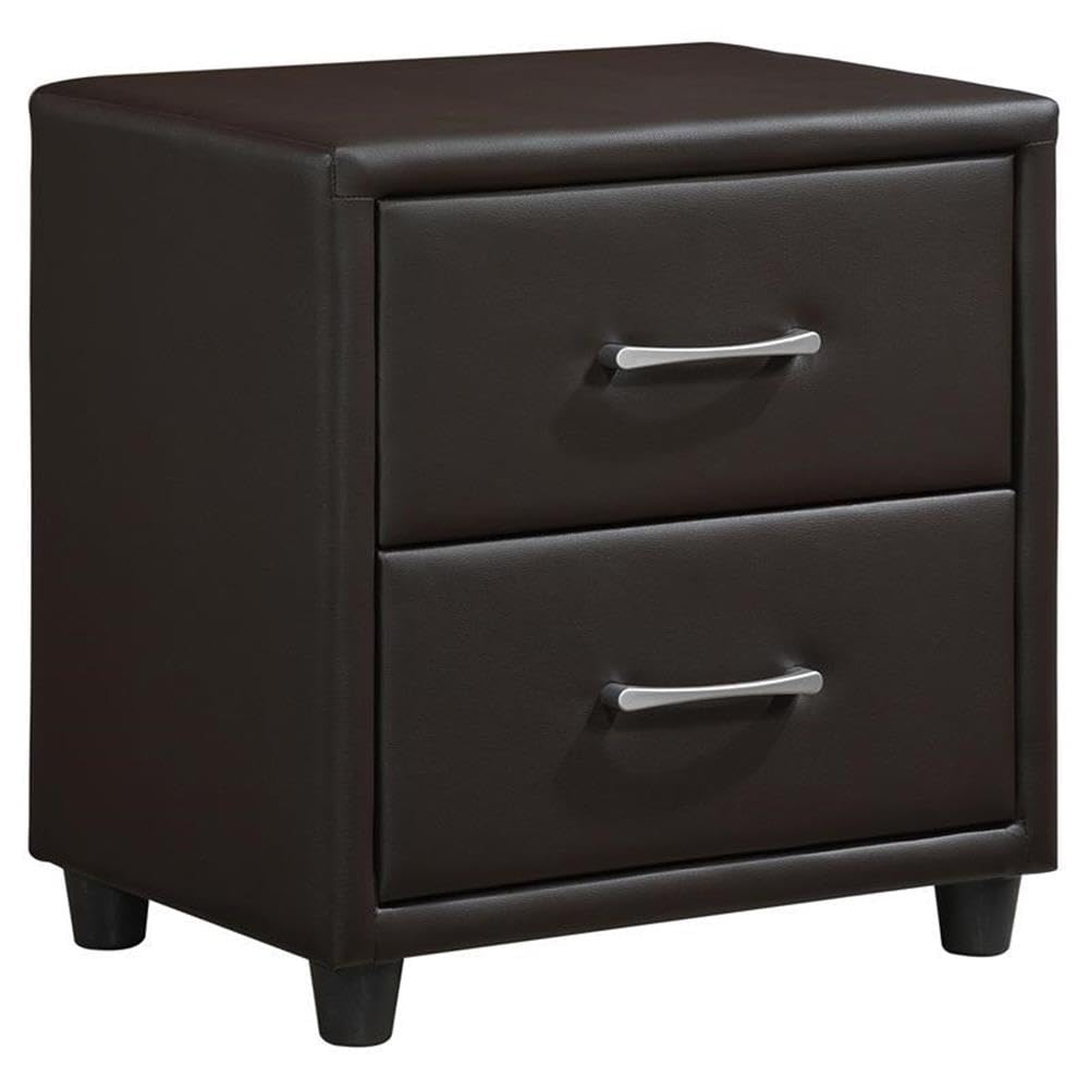 Modern Dark Brown Wood Nightstand with 2 Drawers - Pemberly Row Contemporary Bedside Table for Bedroom, Living Room, or Office Storage