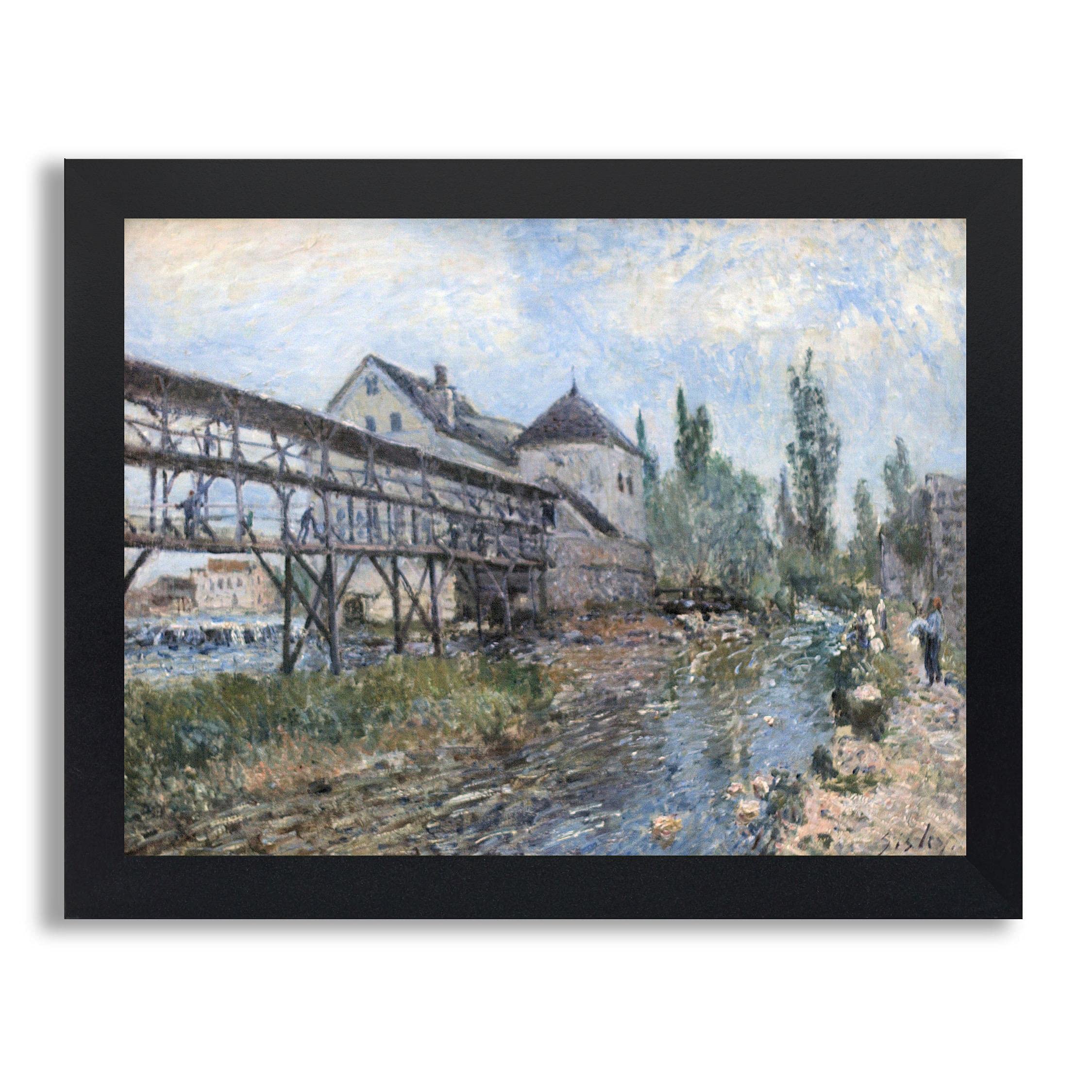 Alfred Sisley Watermill Near Moret Framed Art Print - Premium Canvas Painting Reproduction in Wood Frame - Vintage Landscape Wall Decor for Living Room, Office & Home - Perfect Gift for Art Lovers & Interior Design