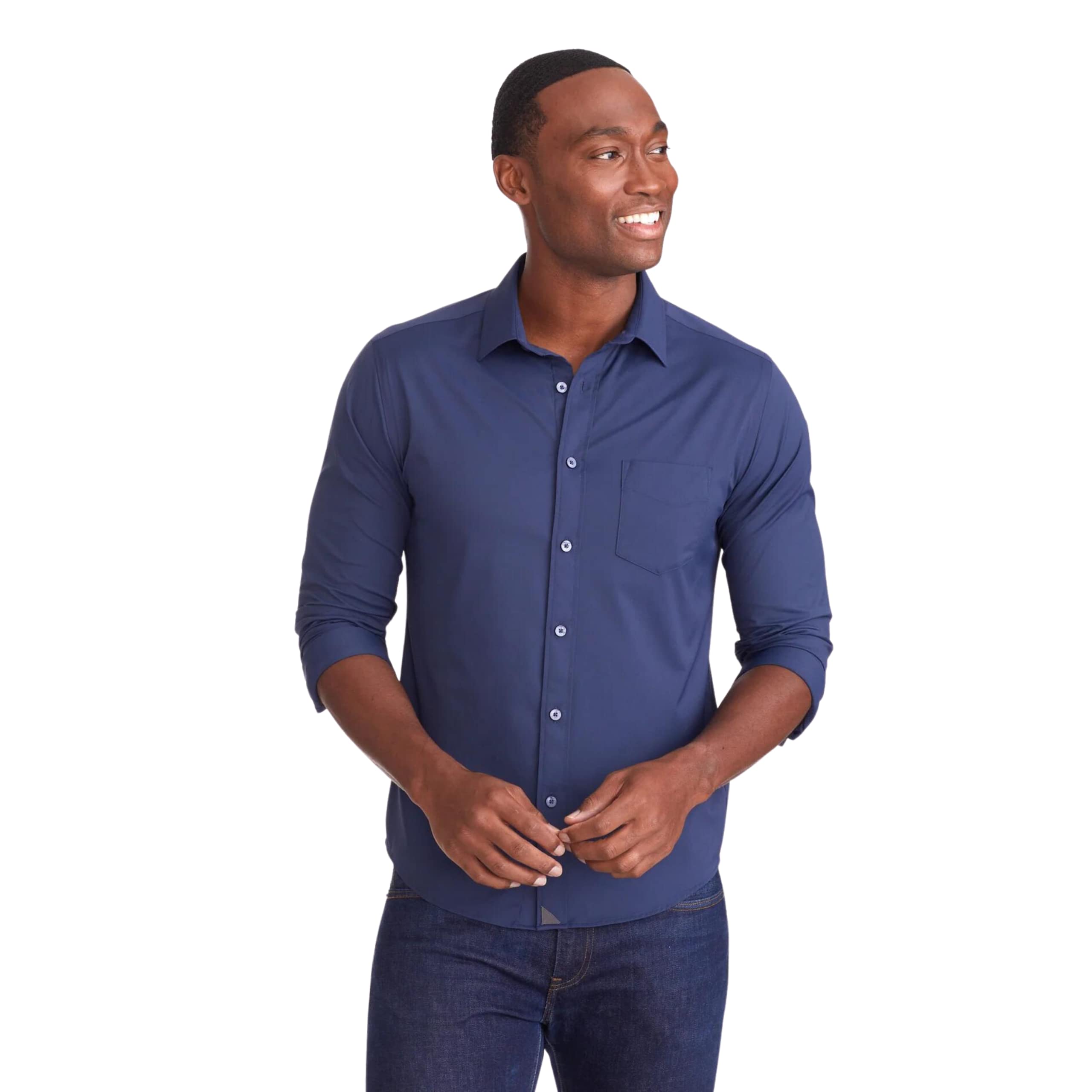 UNTUCKit Gironde Men's Long Sleeve Performance Shirt - Wrinkle-Free, Breathable, Regular Fit in Black | Perfect for Office, Casual Wear & Travel