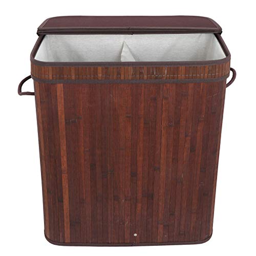Divided Bamboo Laundry Basket with 2 Sections - Double Hamper Organizer for Dirty Clothes Storage | Perfect for Bedroom, Bathroom & Laundry Room Organization