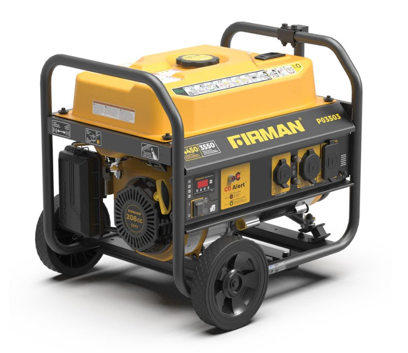 Firman P03503 3550W/4450W Portable Generator with CO Alert & 30 Amp Recoil Start - Ideal for Home Backup, Camping & Outdoor Power Needs
