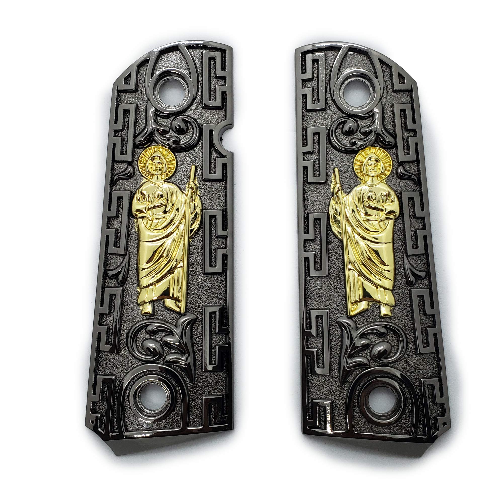 1911 Compact Officer Size Replacement Grips - Compatible with Kimber, Colt, Rock Island, Taurus & More - St Jude Black Gold G10 Grips for Enhanced Grip & Style | Perfect for Concealed Carry & Range Shooting