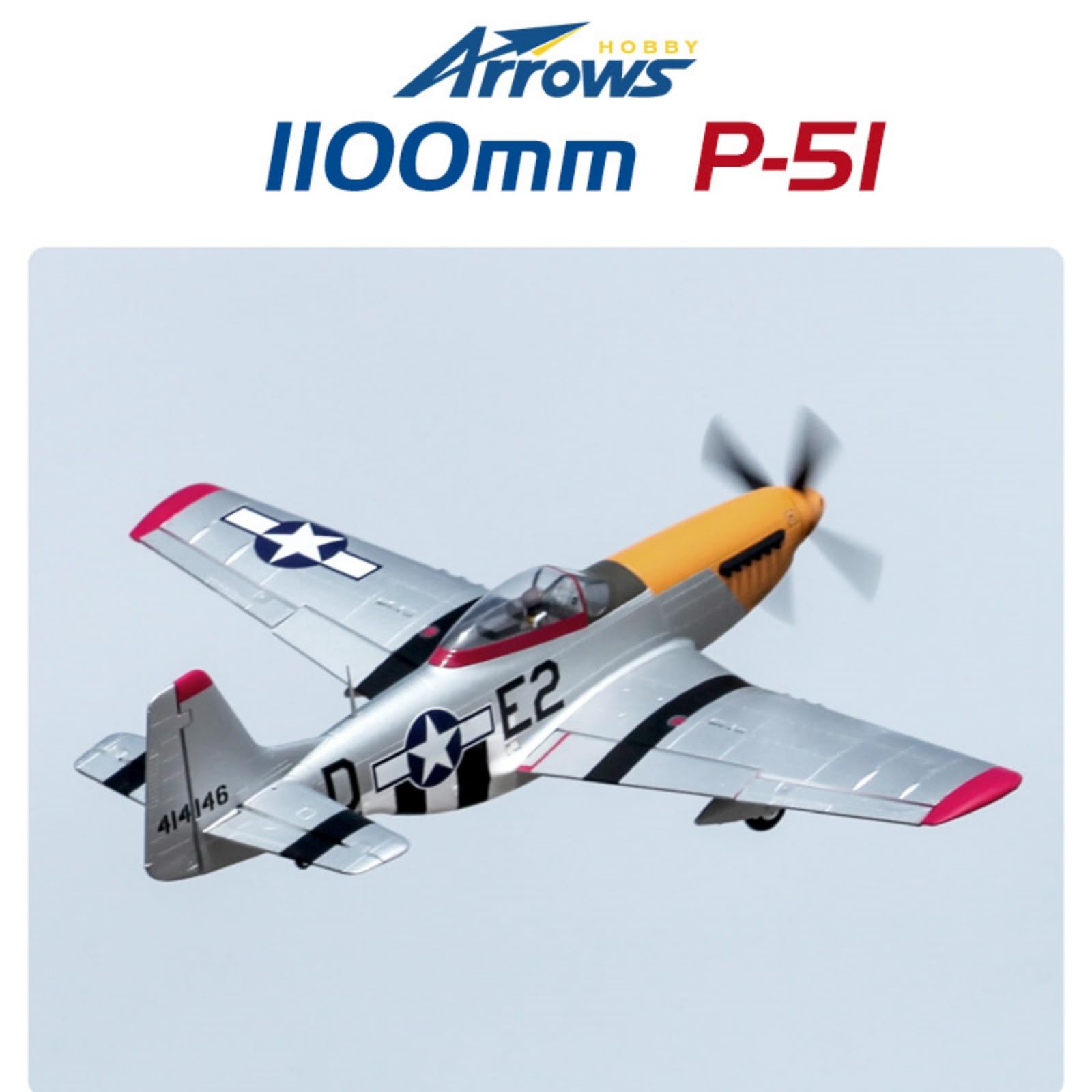 Arrows RC Plane for Adults - 1100mm P-51 Mustang Detroit Miss V2 6CH Remote Control Airplane PNP (No Battery/Charger/Radio) | Ready-to-Fly Warbird Model for Outdoor Flying & RC Hobby Enthusiasts