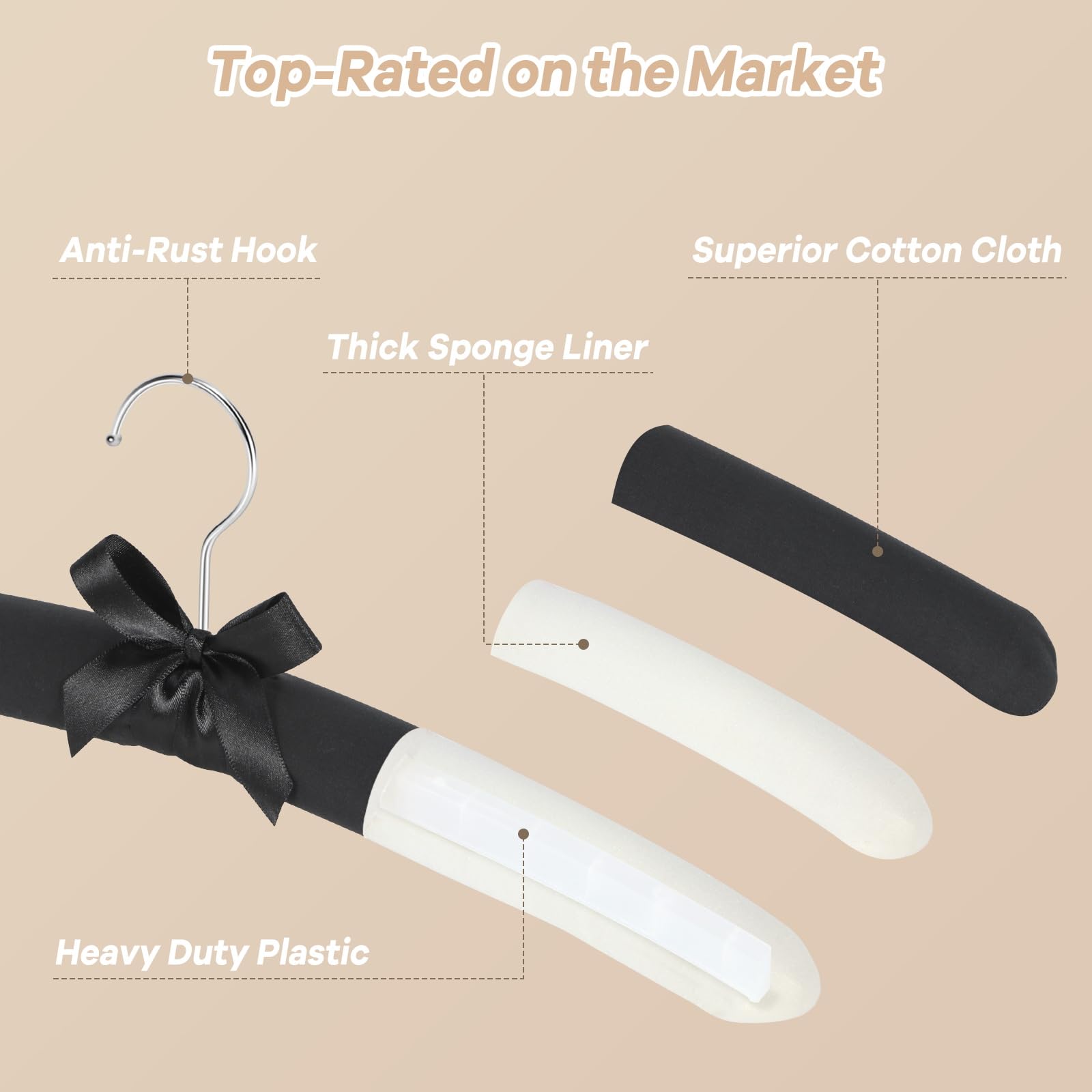 Premium Non-Slip Padded Clothes Hangers for Women - 10 Pack Velvet Hangers for Sweaters, Coats, Dresses & Suits - Space Saving No Bump Black Closet Hangers - Perfect for Home, Office & Boutique Wardrobe Organization