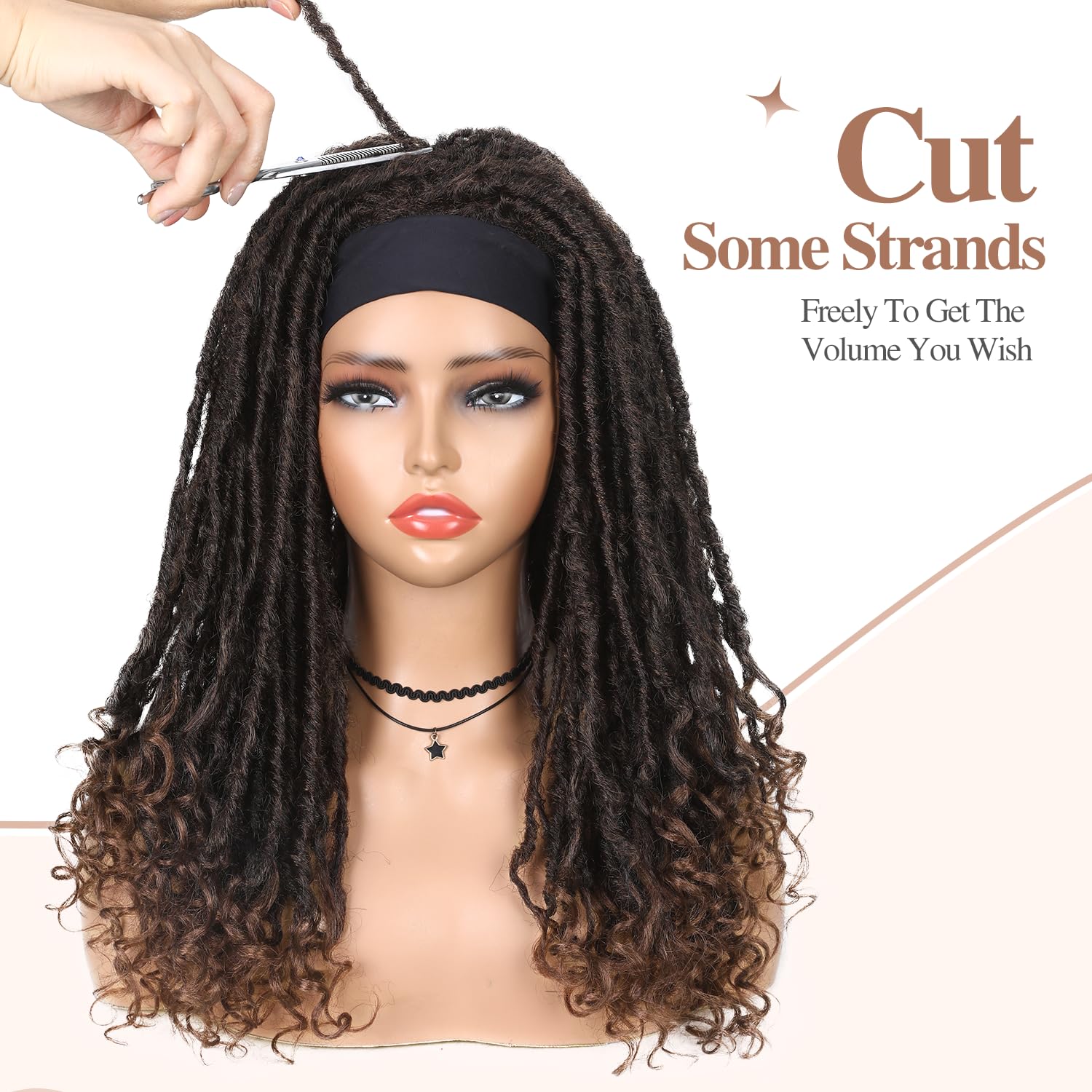 WIGER Headband Dreadlock Wigs - Goddess Locs Crochet Hair Ombre Brown Faux Locs Rolls Twist Wigs for Black Women - Hand Braided Crochet Twist Wigs (1B/30) - Perfect for Protective Styling, Cosplay & Everyday Wear
