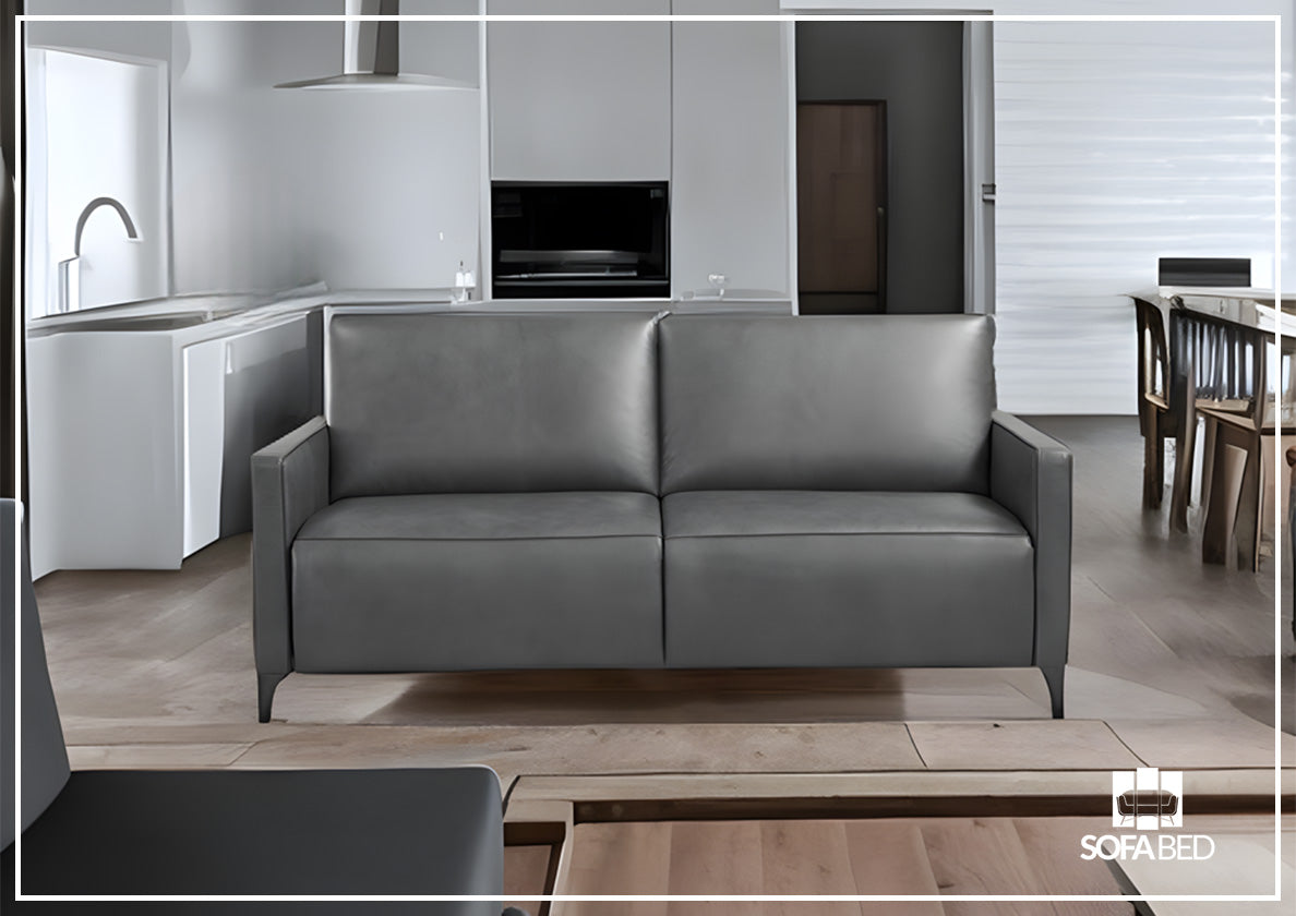 Kathy Ireland Wigan Luxury Gray Italian Leather Queen Sleeper Sofa Bed - Convertible Sleeper Sofa for Living Room, Guest Room & Small Spaces